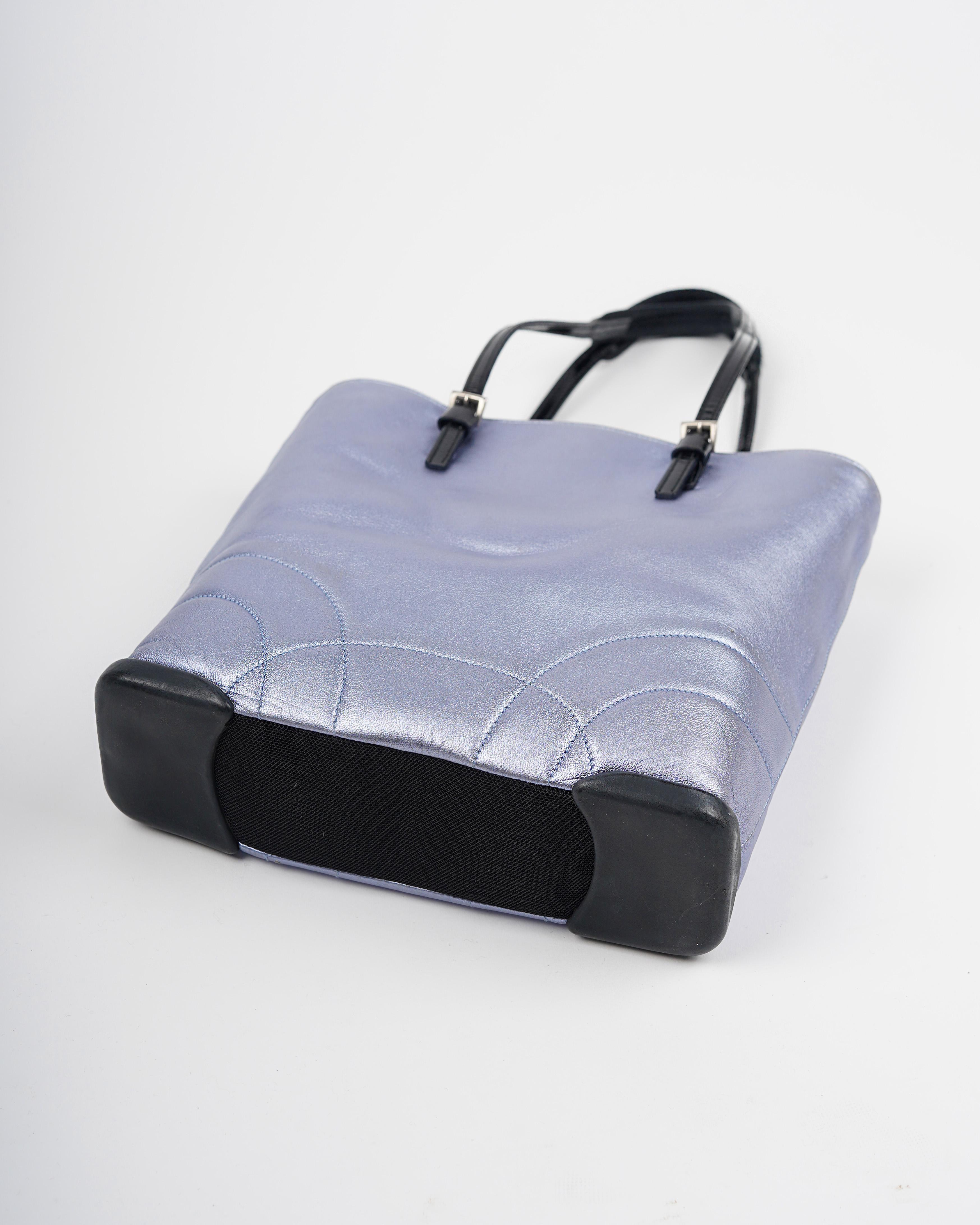 S/S 2000 Prada Metallic Pastel Blue Napa Leather Shoulder Bag For Sale 3