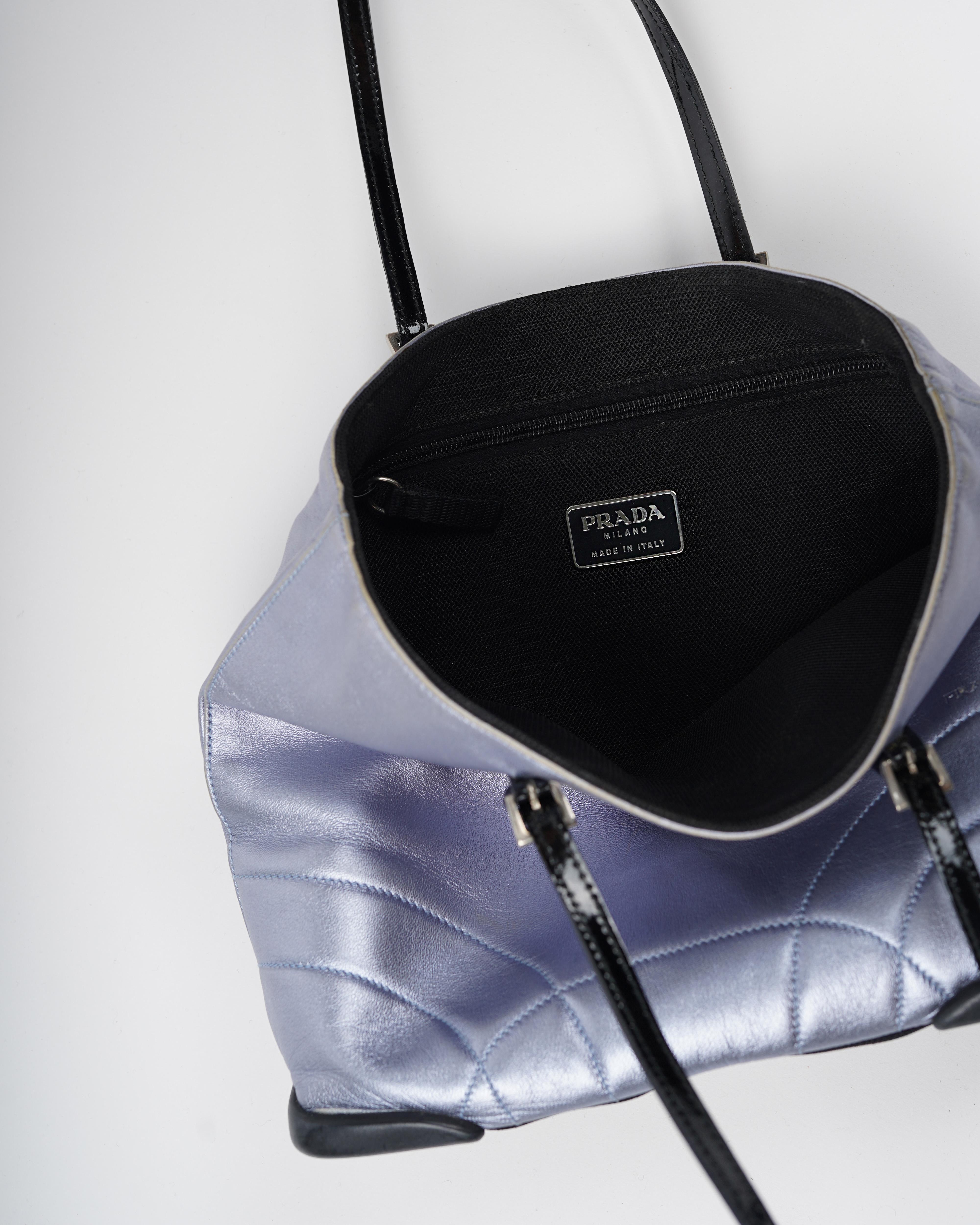 S/S 2000 Prada Metallic Pastel Blue Napa Leather Shoulder Bag For Sale 4