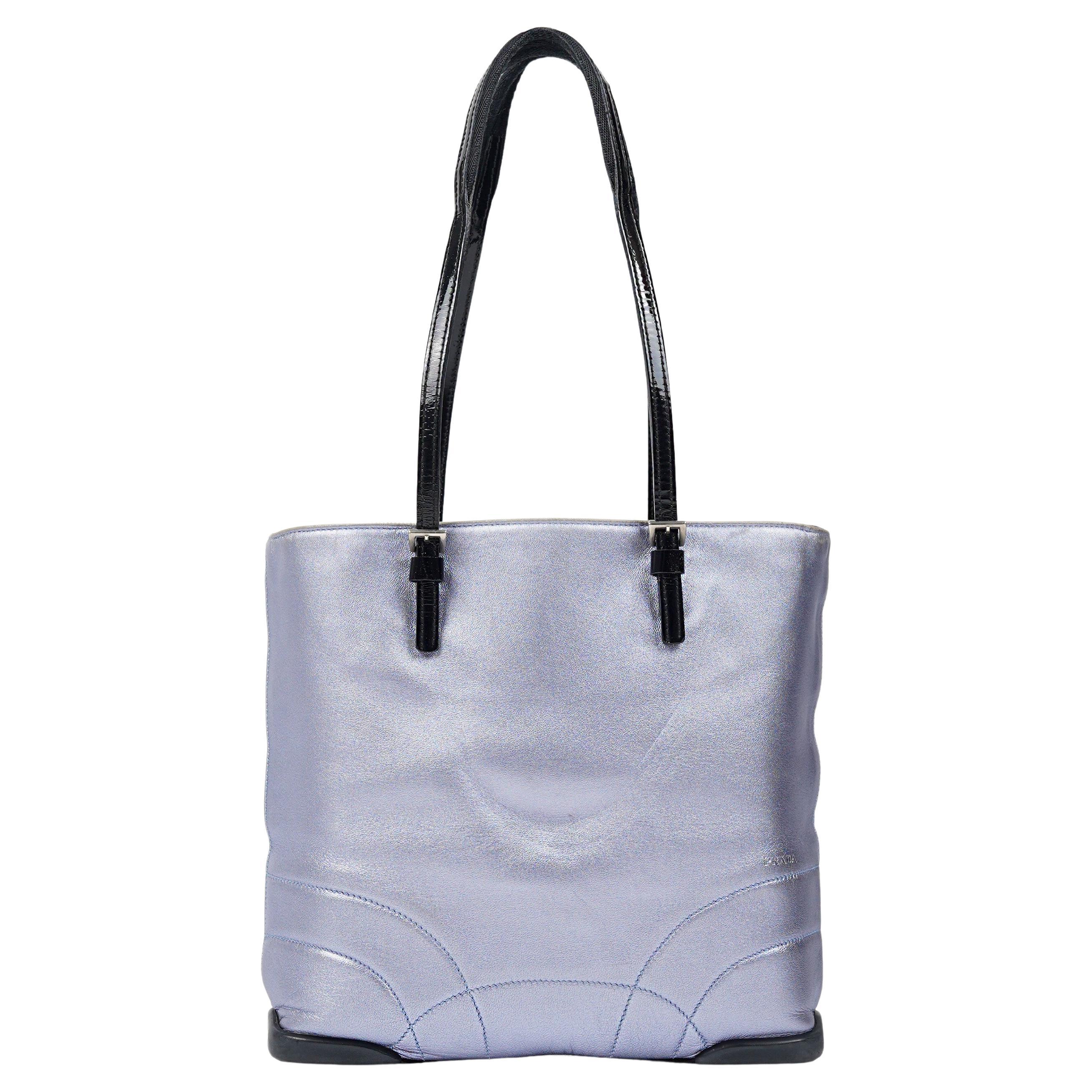 S/S 2000 Prada Metallic Pastel Blue Napa Leather Shoulder Bag For Sale