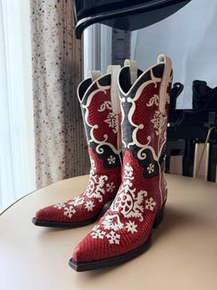 Gucci Vintage Spring/Summer 2000 Red Python Cowboy Boots, Size 10