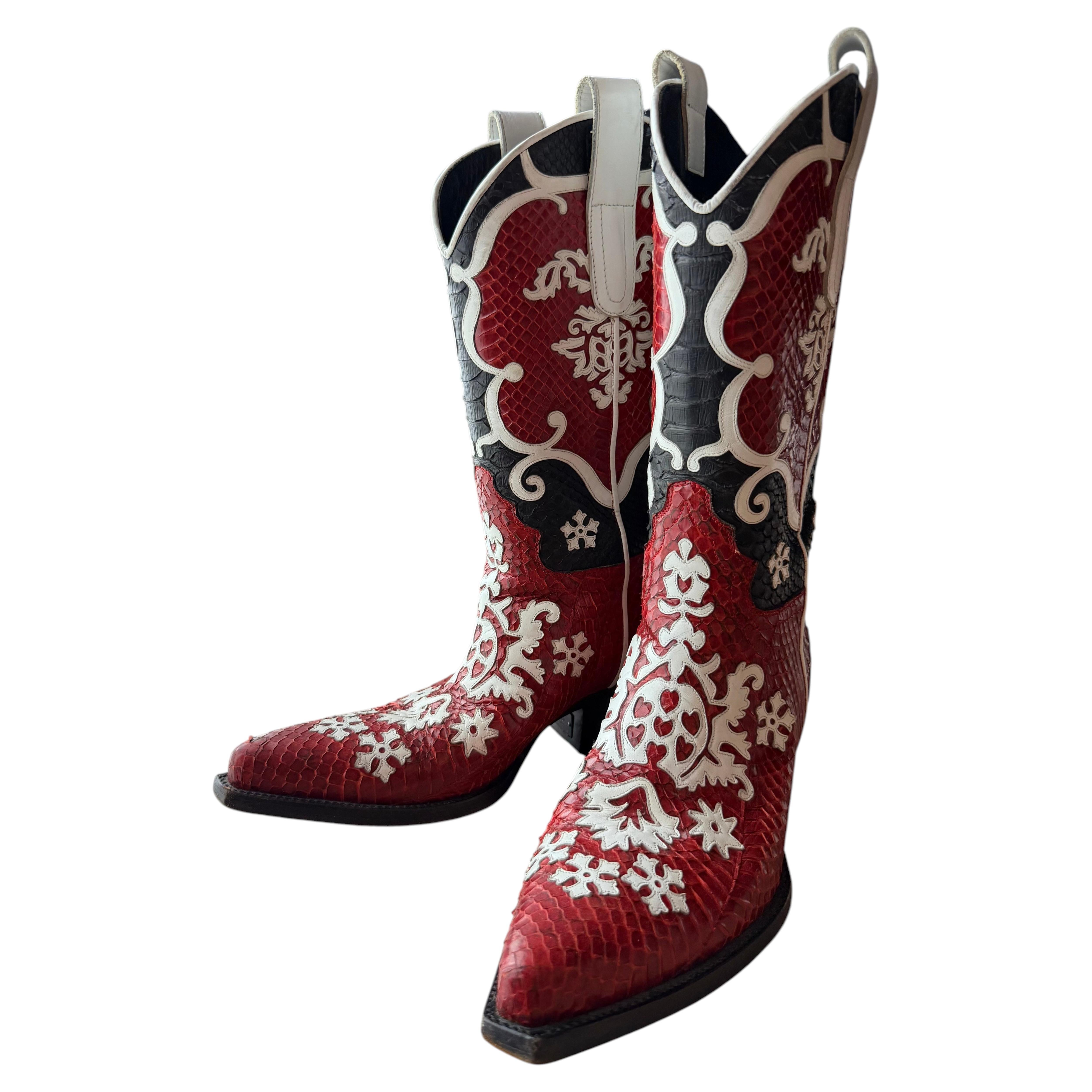 Gucci Vintage Frühjahr/Sommer 2000 Rote Python Cowboystiefel, Größe 10