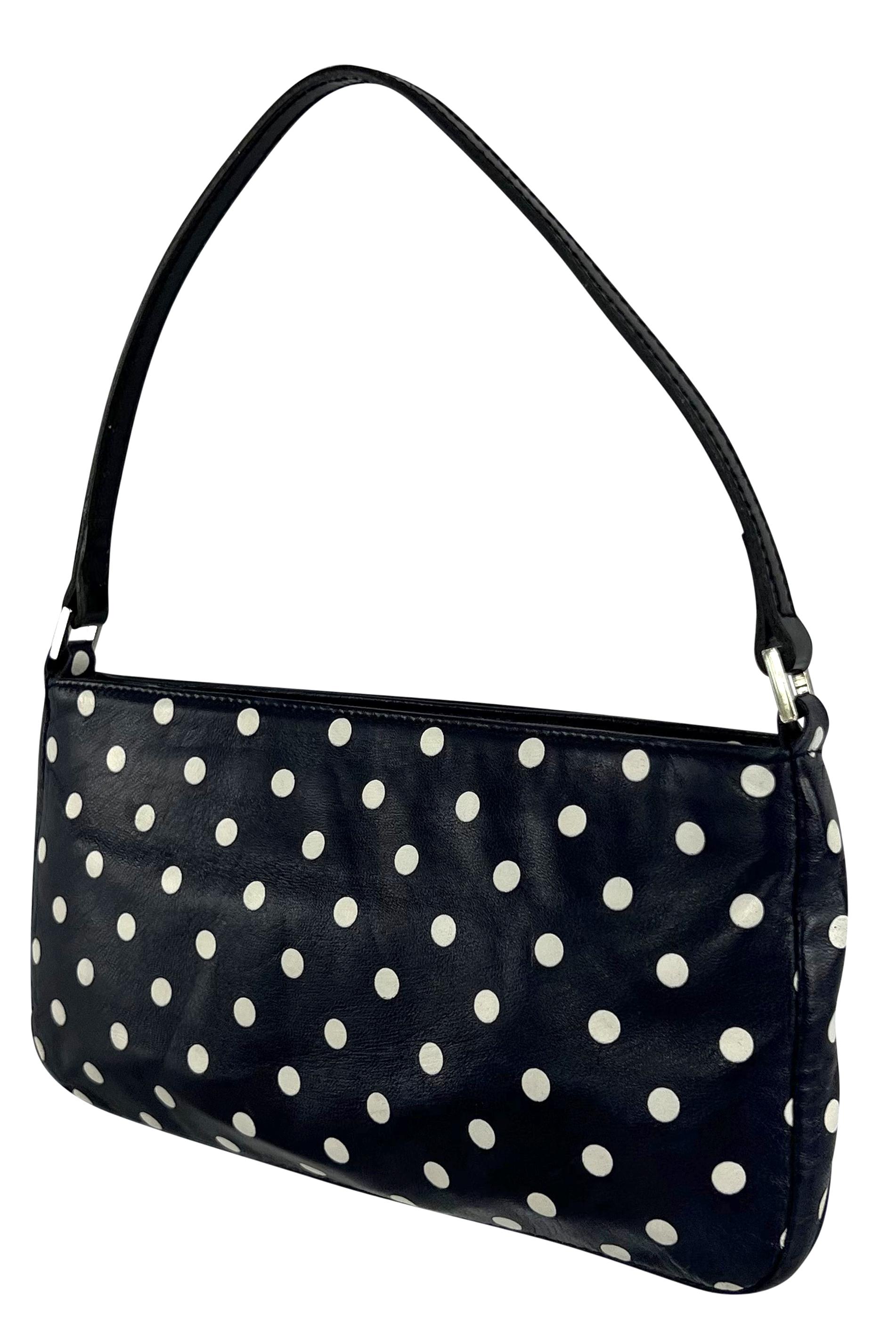 Nero S/S 2000 Ralph Lauren Ad Navy White Polka Dot Mini Borsa a spalla in pelle