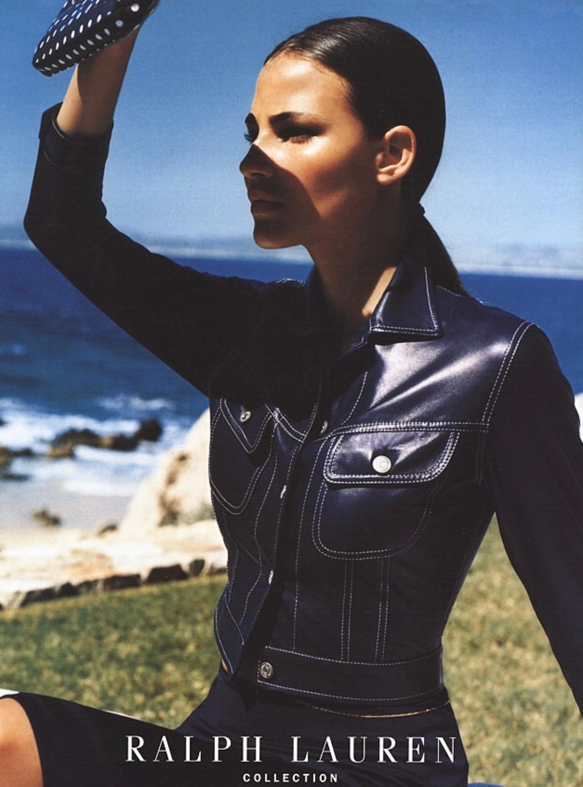S/S 2000 Ralph Lauren Ad Navy White Polka Dot Mini Borsa a spalla in pelle In condizioni ottime a West Hollywood, CA
