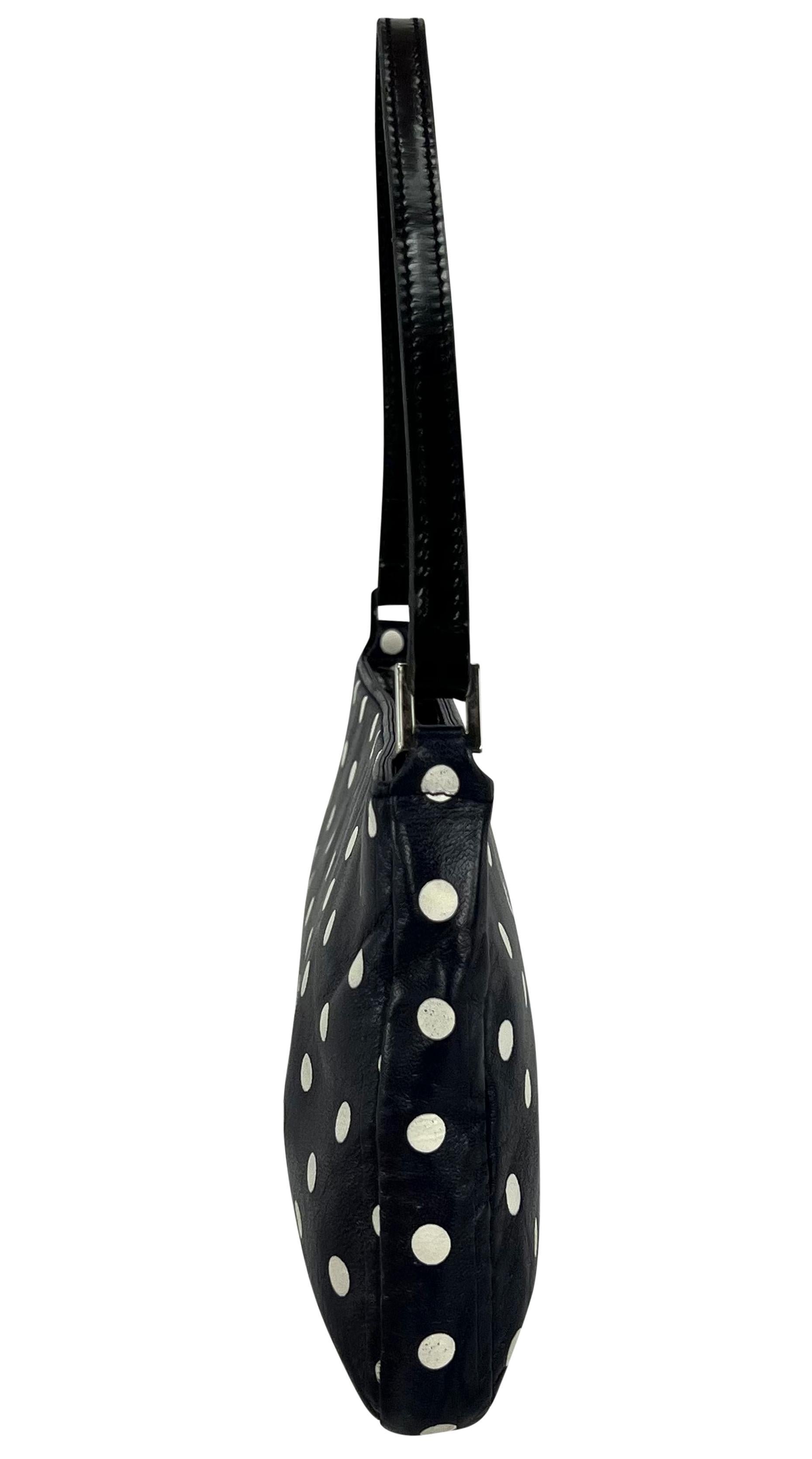 Donna S/S 2000 Ralph Lauren Ad Navy White Polka Dot Mini Borsa a spalla in pelle