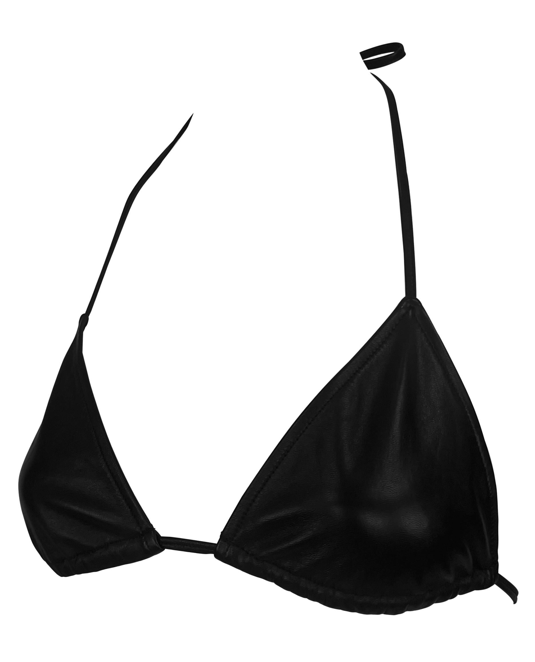 S/S 2000 Ralph Lauren Black Lambskin Leather Bralette Tie Bikini Top In Excellent Condition For Sale In West Hollywood, CA