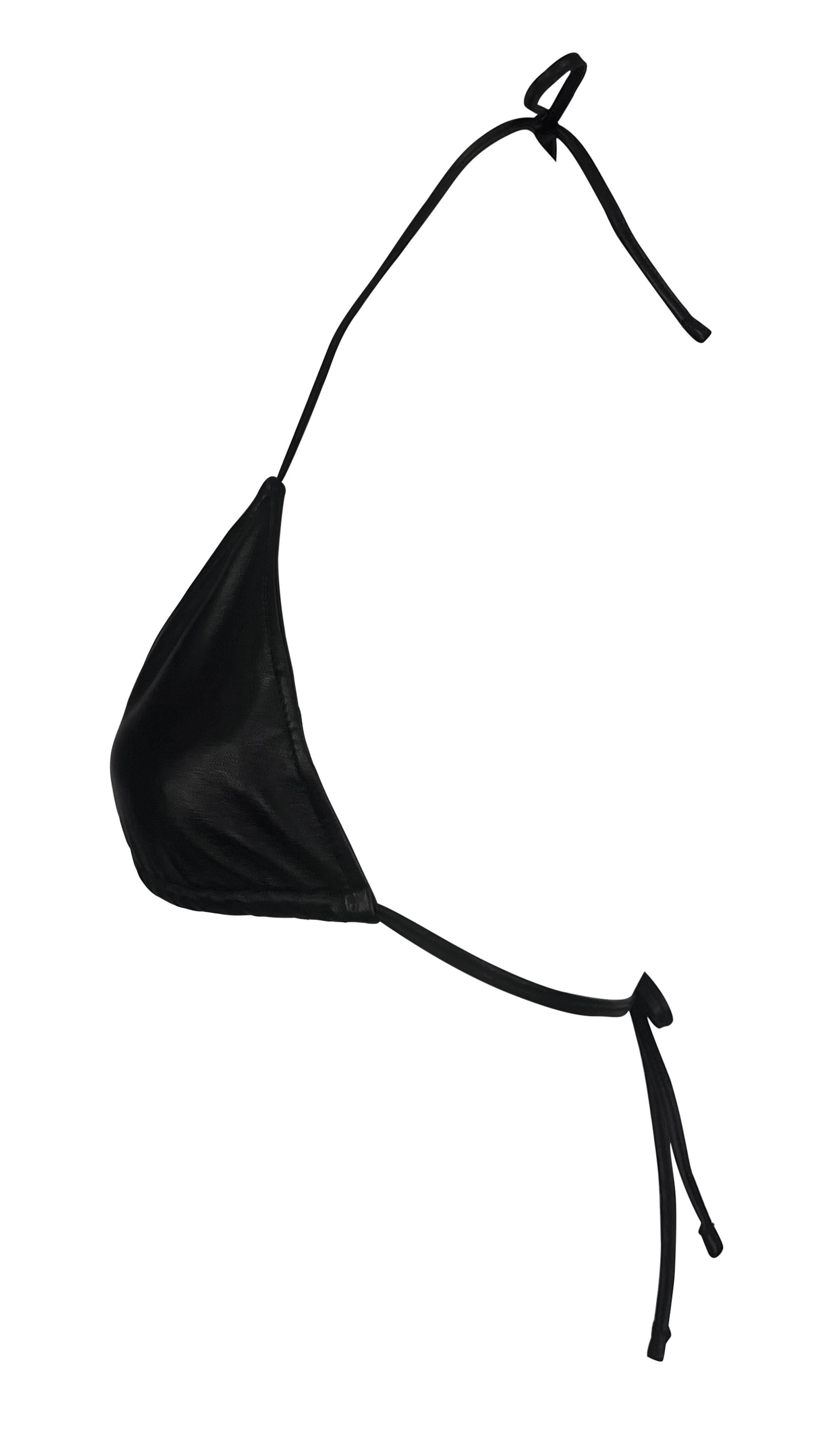 Women's S/S 2000 Ralph Lauren Black Lambskin Leather Bralette Tie Bikini Top For Sale