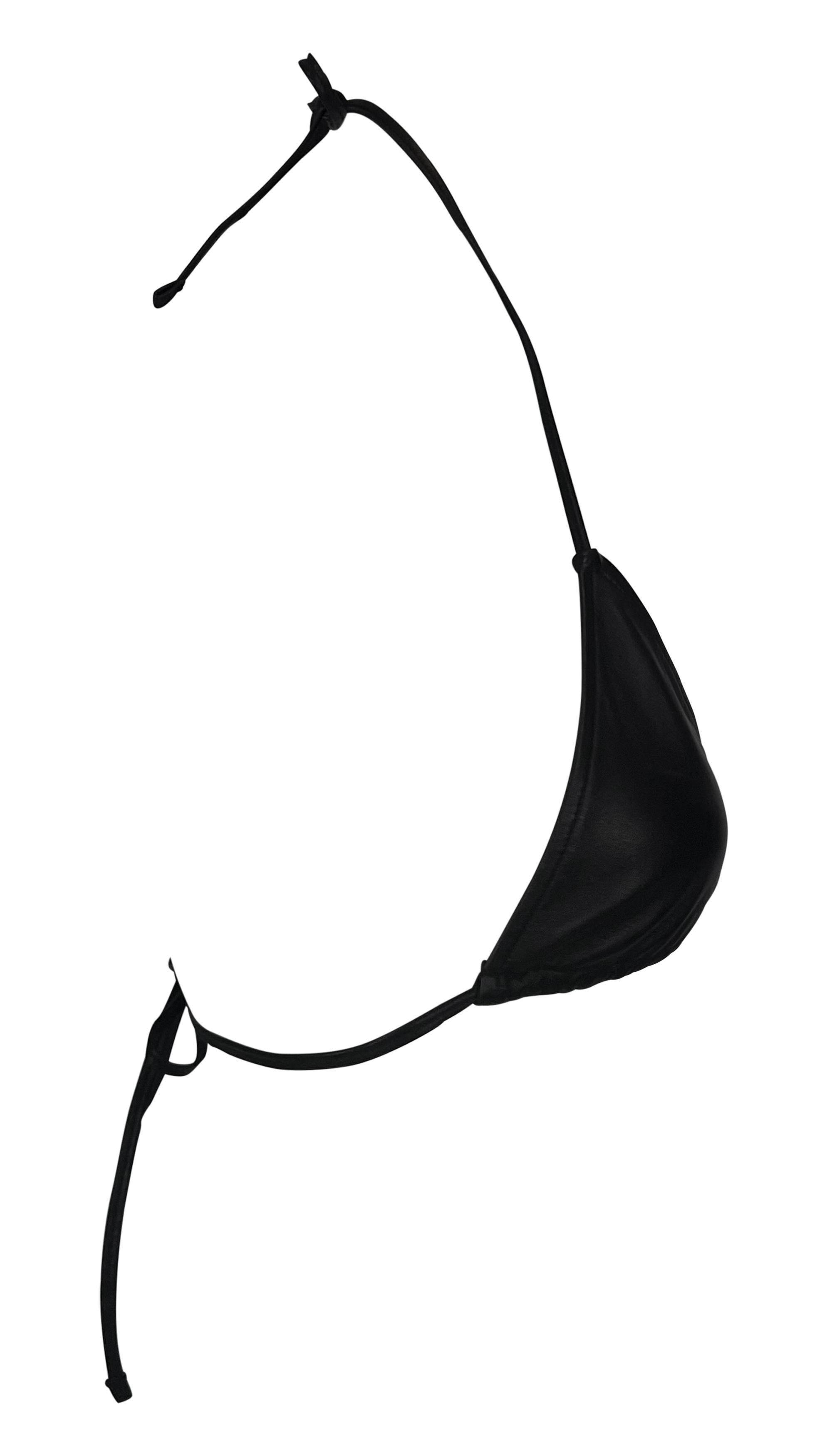 S/S 2000 Ralph Lauren Black Lambskin Leather Bralette Tie Bikini Top For Sale 2