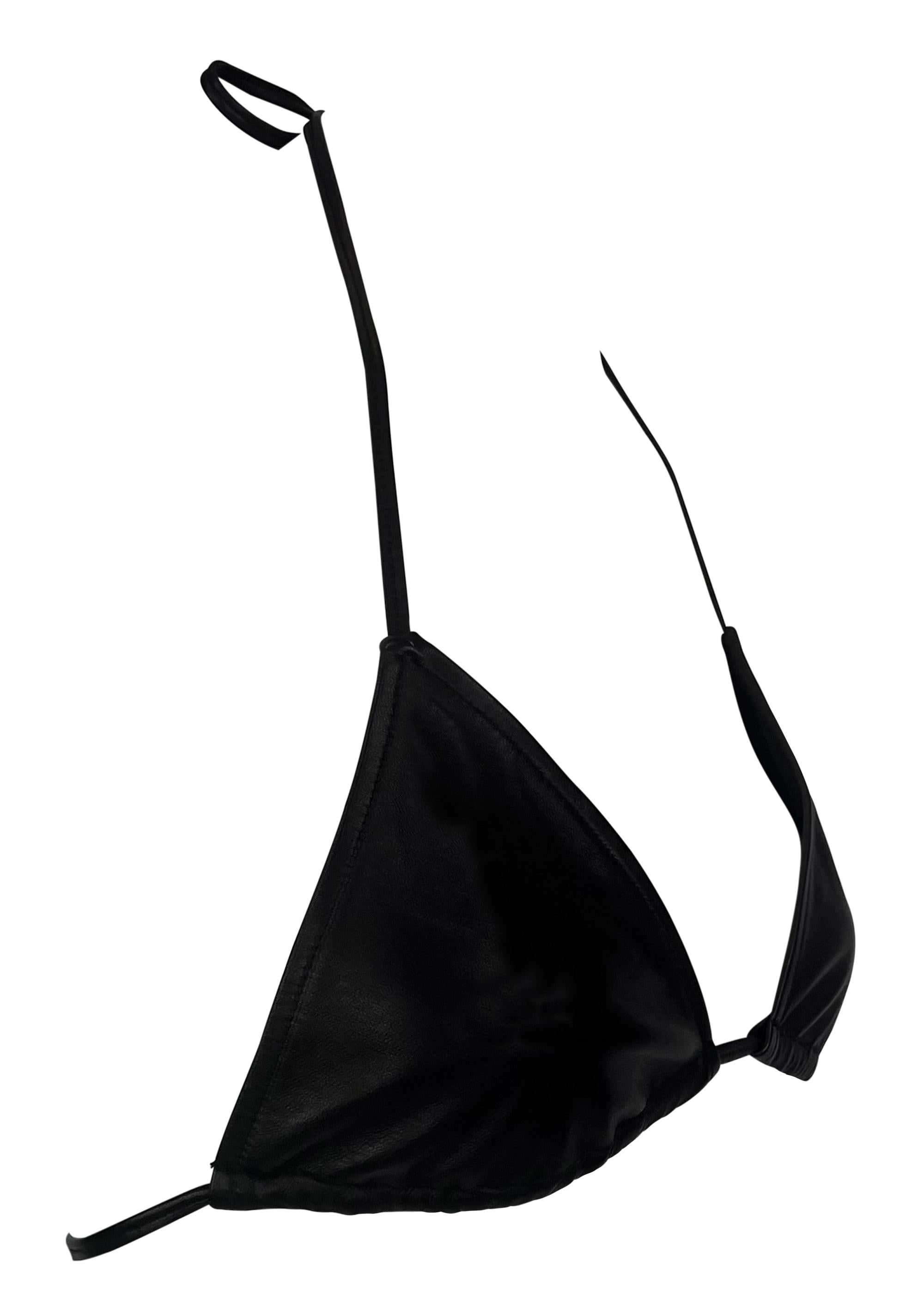 S/S 2000 Ralph Lauren Black Lambskin Leather Bralette Tie Bikini Top For Sale 3