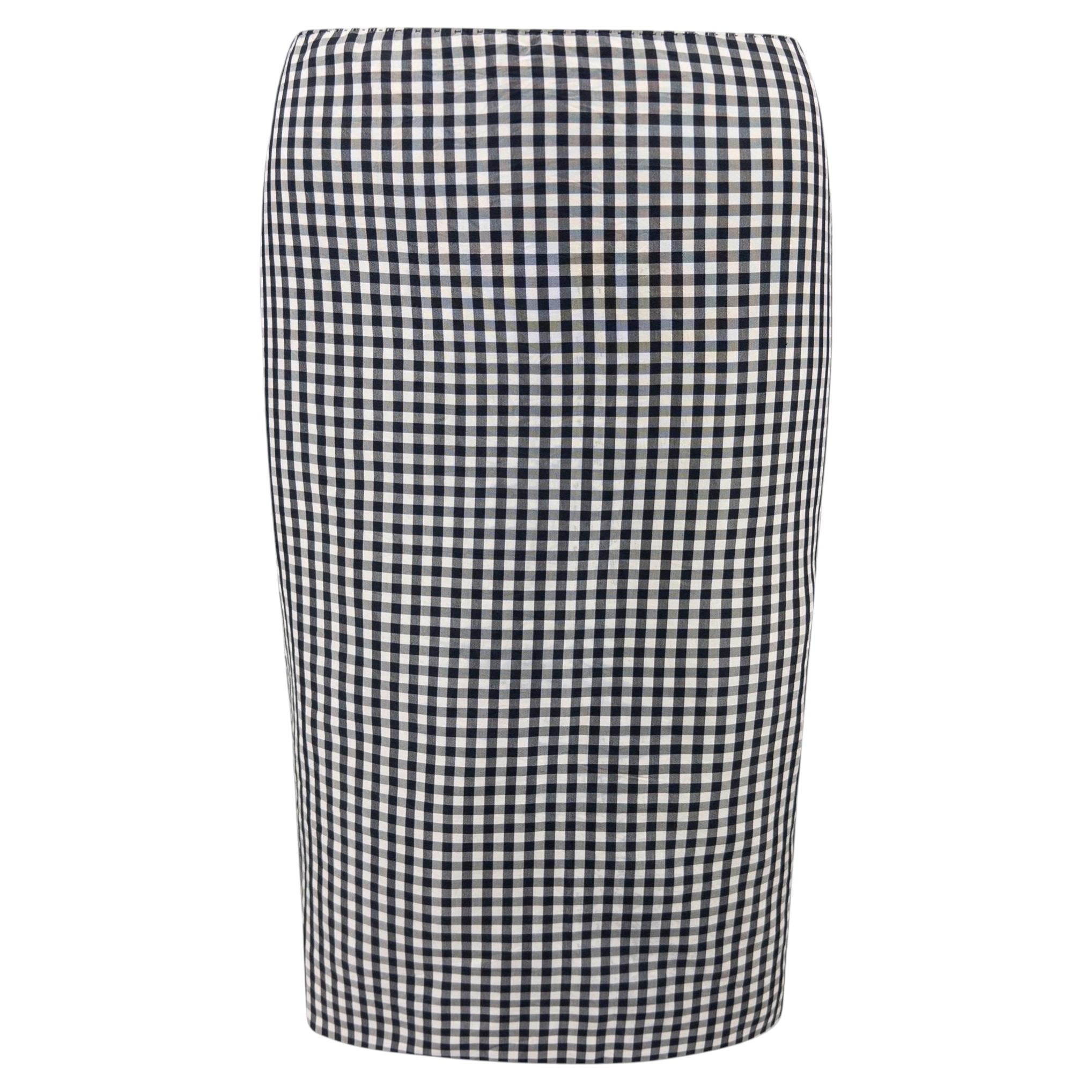 Jupe crayon en taffetas de soie à carreaux vichy noirs et blancs, collection printemps-été 2000 de Ralph Lauren
