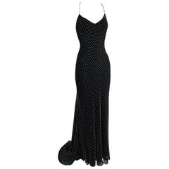 S/S 2000 Ralph Lauren Collection Runway Black Silk Pearl Beaded Gown Dress