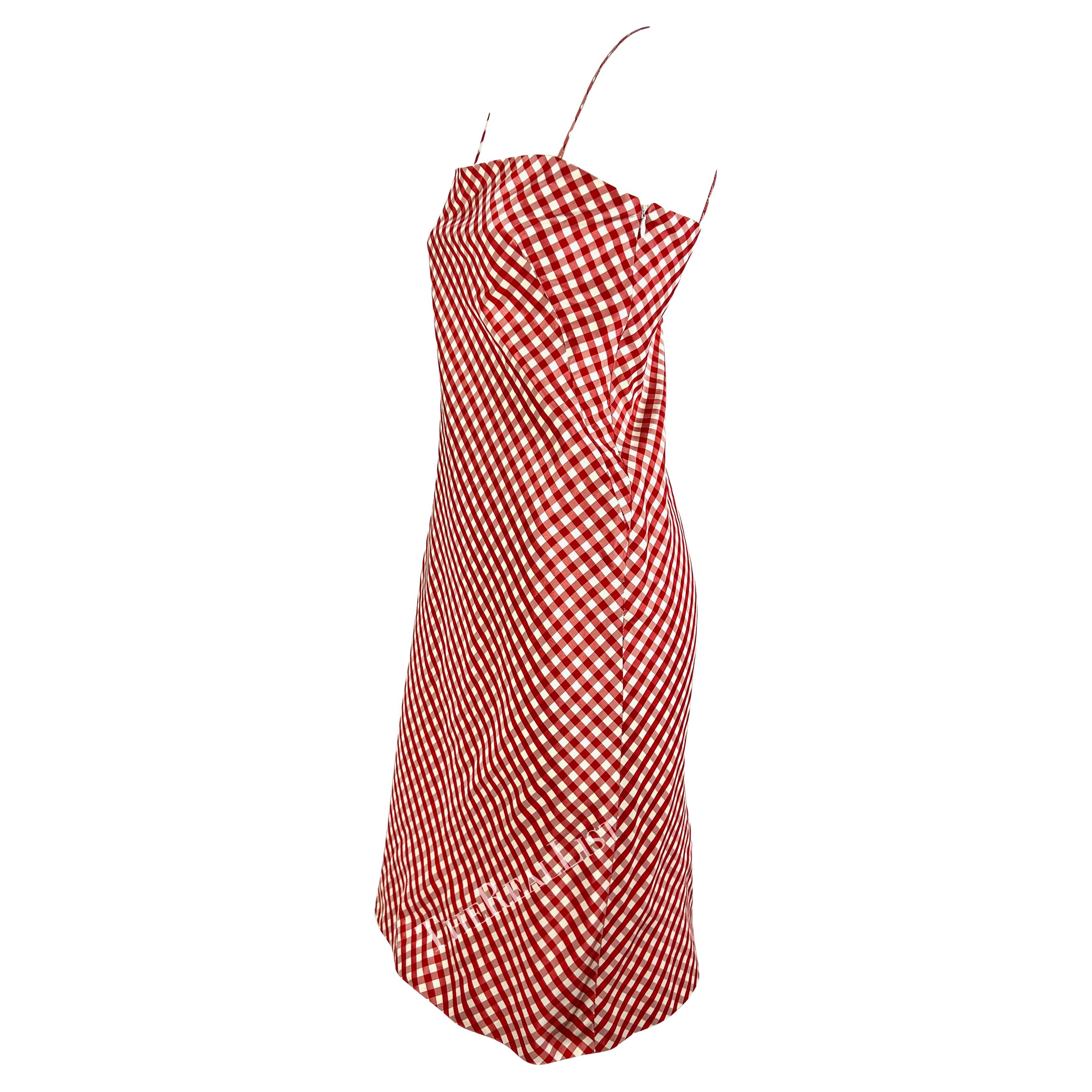 S/S 2000 Ralph Lauren Red Gingham Print Silk Taffeta Slip Runway Dress 3