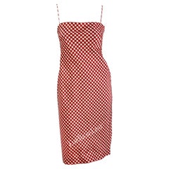 S/S 2000 Ralph Lauren Red Gingham Print Silk Taffeta Slip Runway Dress