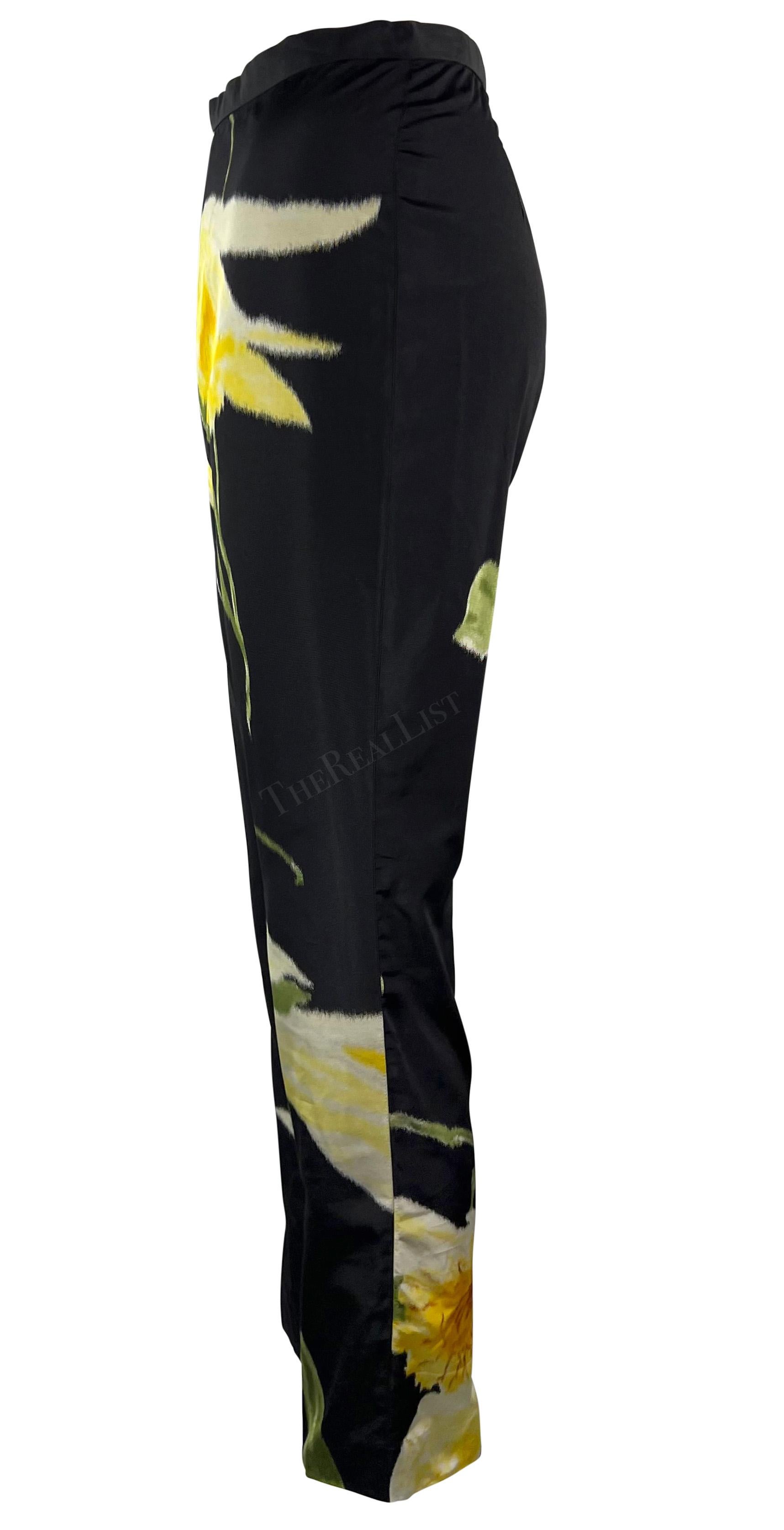 S/S 2000 Ralph Lauren Runway Black Silk Taffeta Yellow Floral Cigarette Pants 2