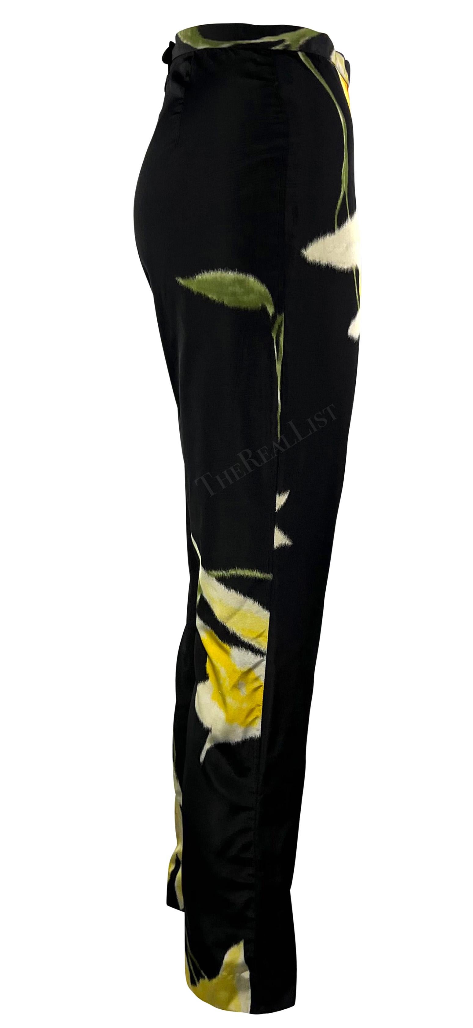 S/S 2000 Ralph Lauren Runway Black Silk Taffeta Yellow Floral Cigarette Pants For Sale 4