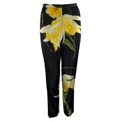 S/S 2000 Ralph Lauren Runway Pantalon cigarette en taffetas de soie noir et jaune à fleurs