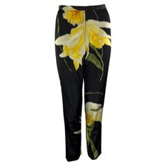 S/S 2000 Ralph Lauren Runway Black Silk Taffeta Yellow Floral Cigarette Pants