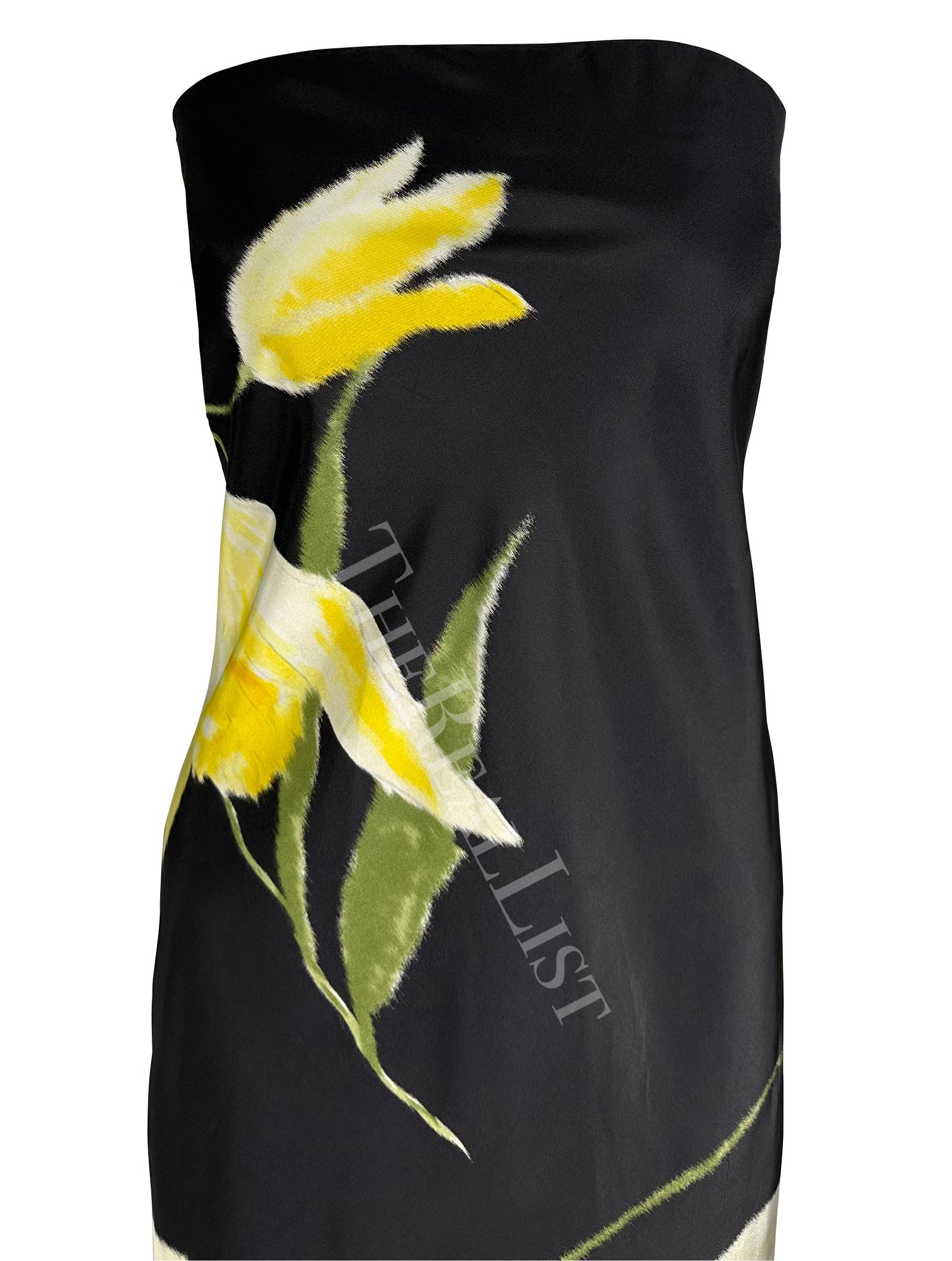 S/S 2000 Ralph Lauren Runway Black Yellow Floral Strapless Cocktail Dress In Excellent Condition For Sale In West Hollywood, CA