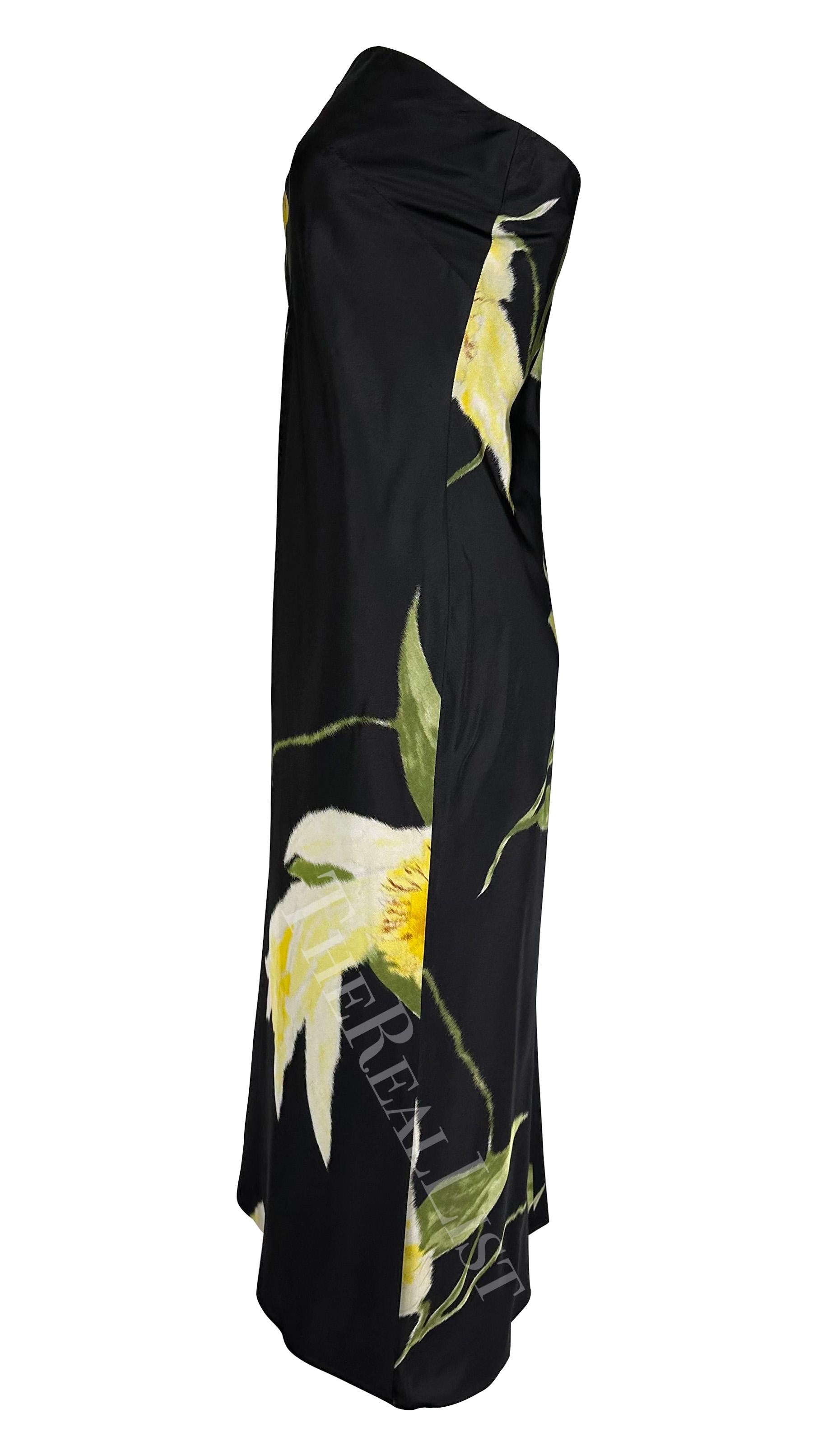 S/S 2000 Ralph Lauren Runway Black Yellow Floral Strapless Cocktail Dress For Sale 3