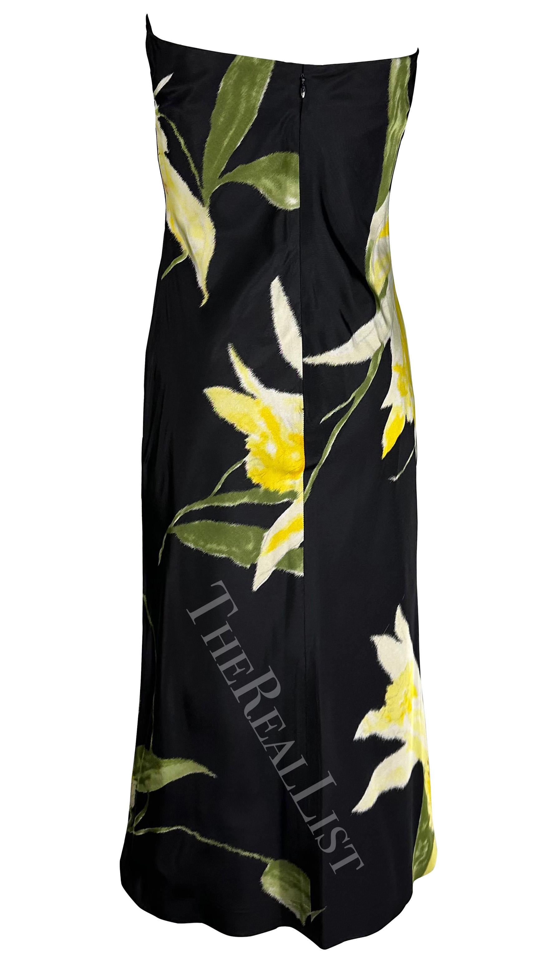 S/S 2000 Ralph Lauren Runway Black Yellow Floral Strapless Cocktail Dress For Sale 4