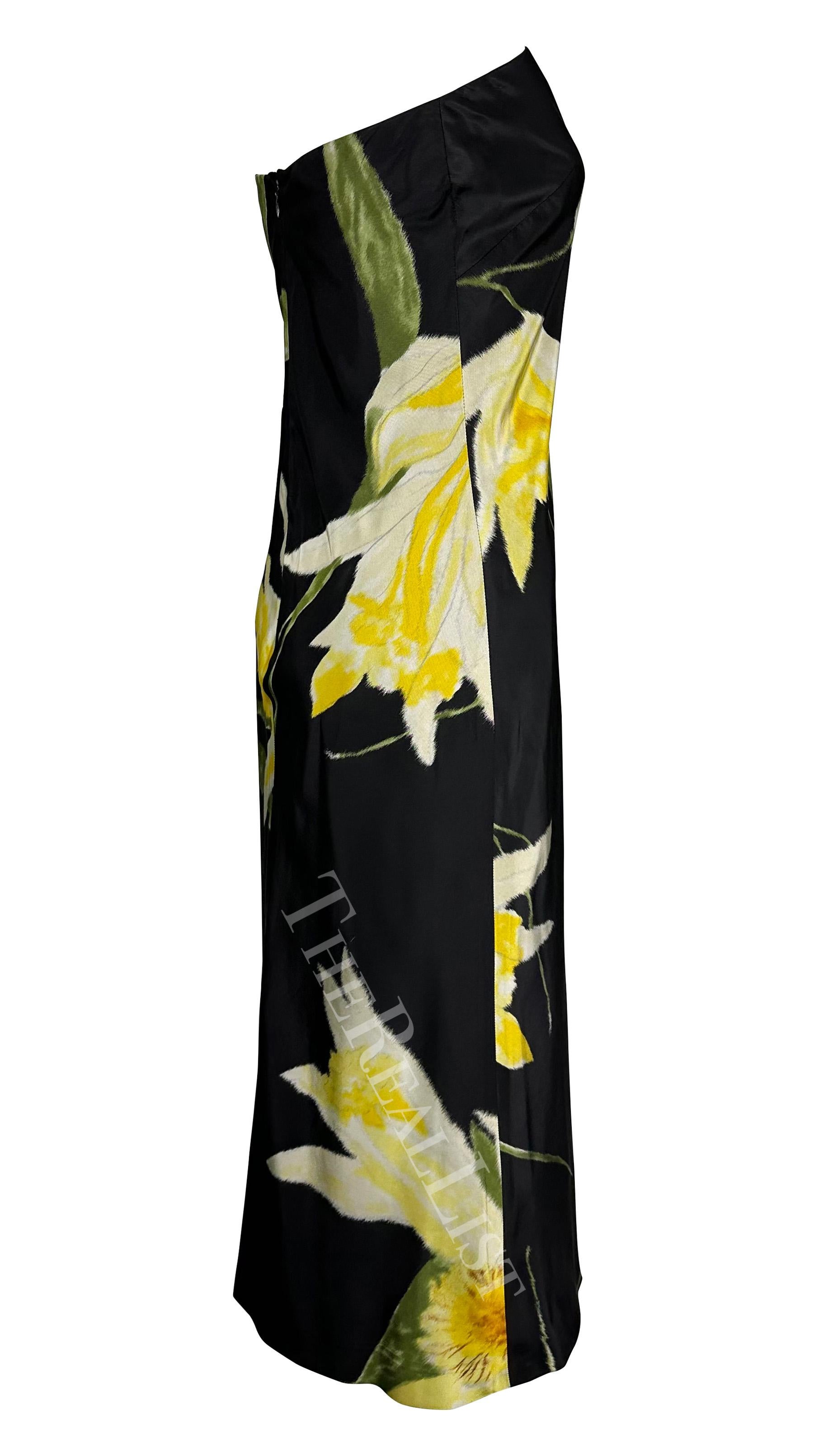 S/S 2000 Ralph Lauren Runway Black Yellow Floral Strapless Cocktail Dress For Sale 5