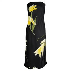 P/E 2000 Ralph Lauren - Vestito da cocktail senza spalline, floreale, giallo e nero