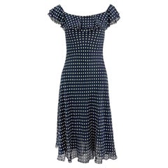 S/S 2000 Ralph Lauren Runway Navy Blue Polka Dot Sheer Silk Chiffon Dress