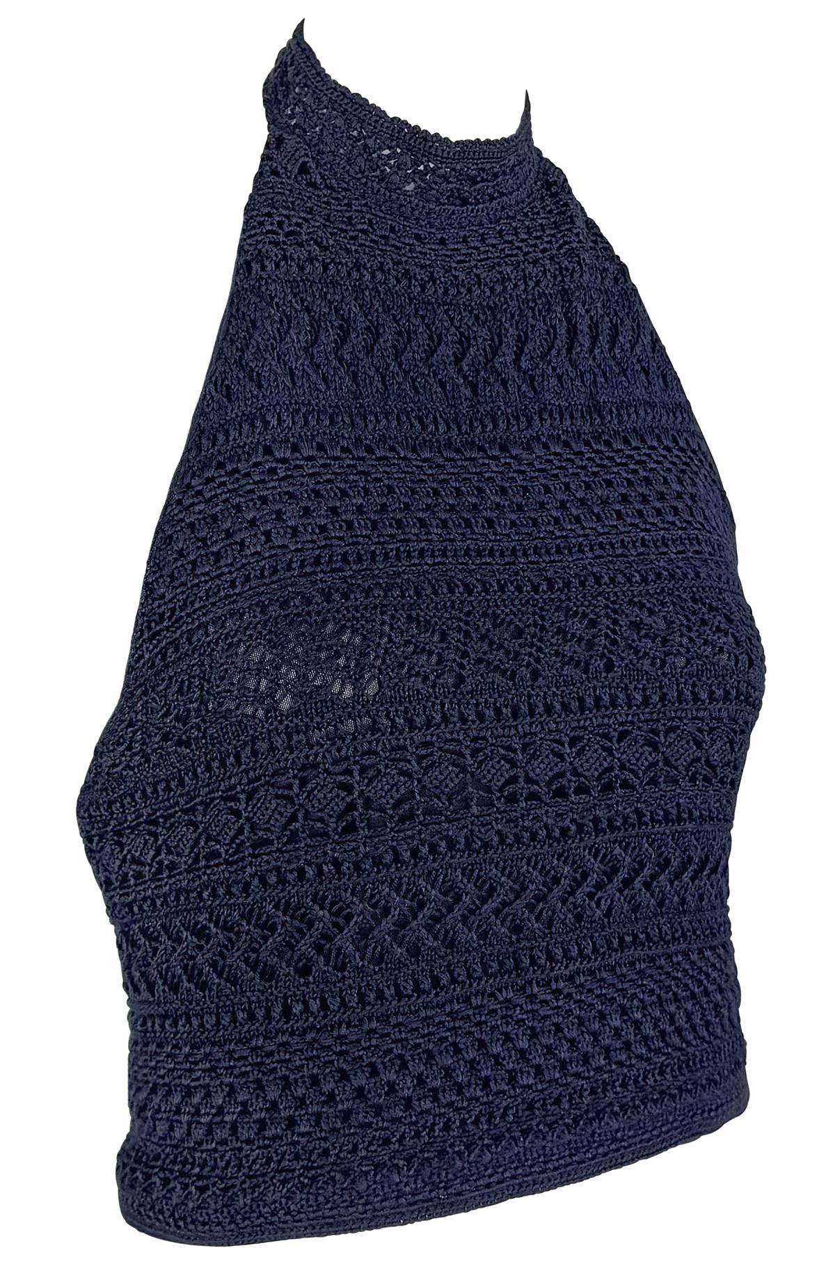 S/S 2000 Ralph Lauren Runway Camiseta de tirantes de crochet azul marino transparente 7