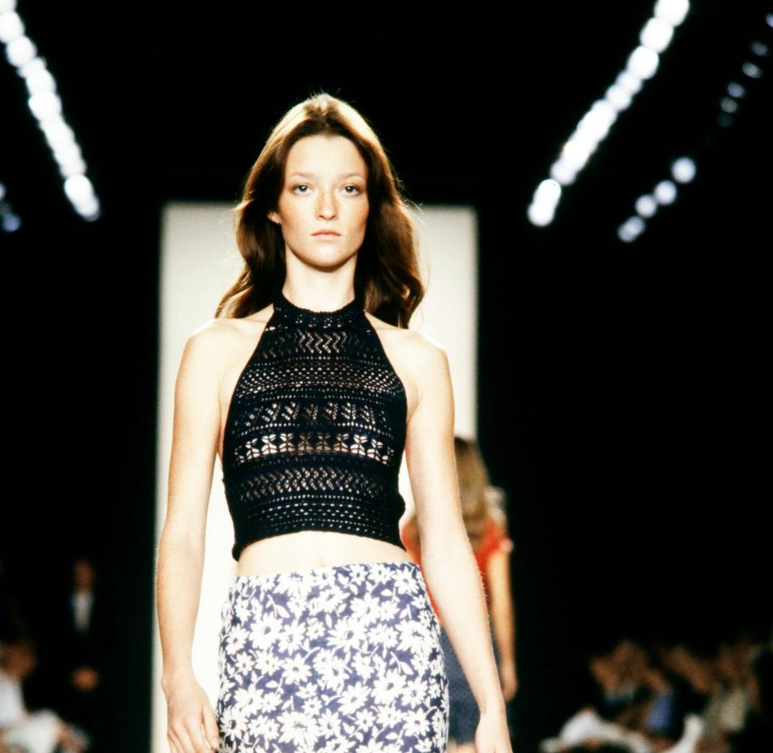 S/S 2000 Ralph Lauren Runway Camiseta de tirantes de crochet azul marino transparente Negro
