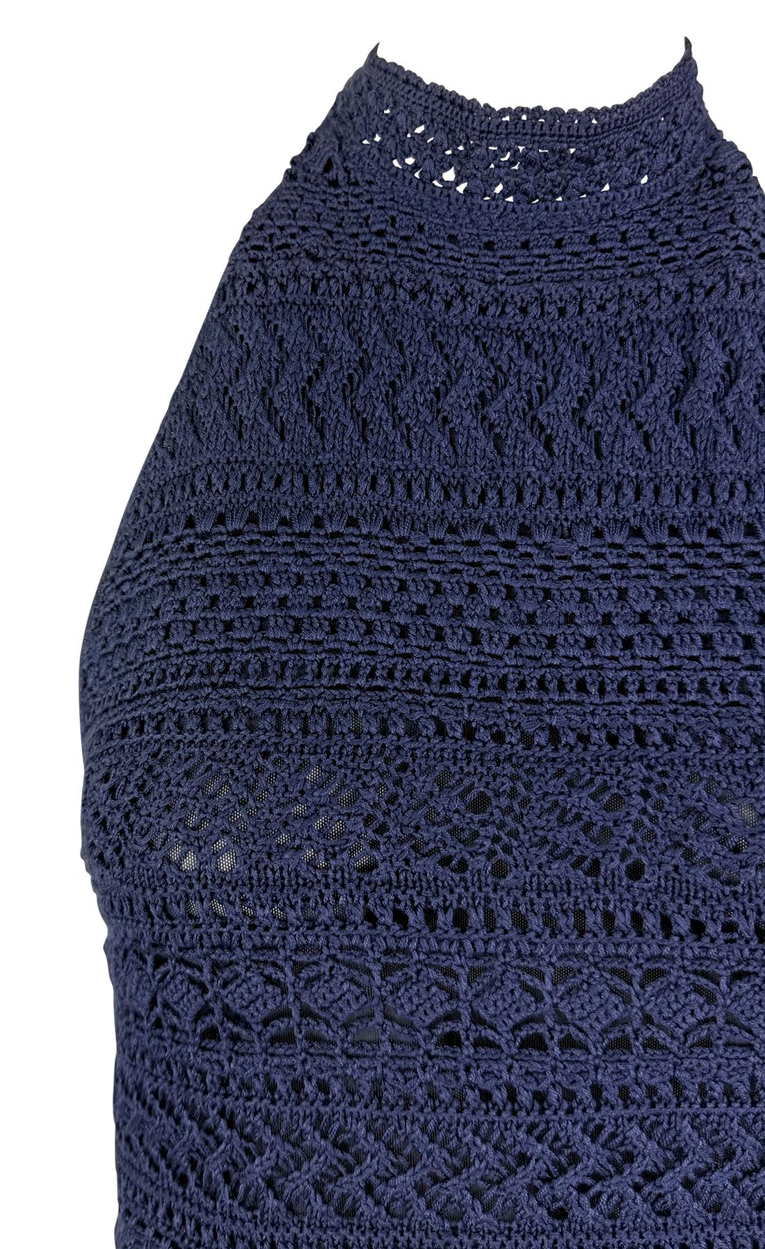 S/S 2000 Ralph Lauren Runway Camiseta de tirantes de crochet azul marino transparente en Excelente Estado en West Hollywood, CA