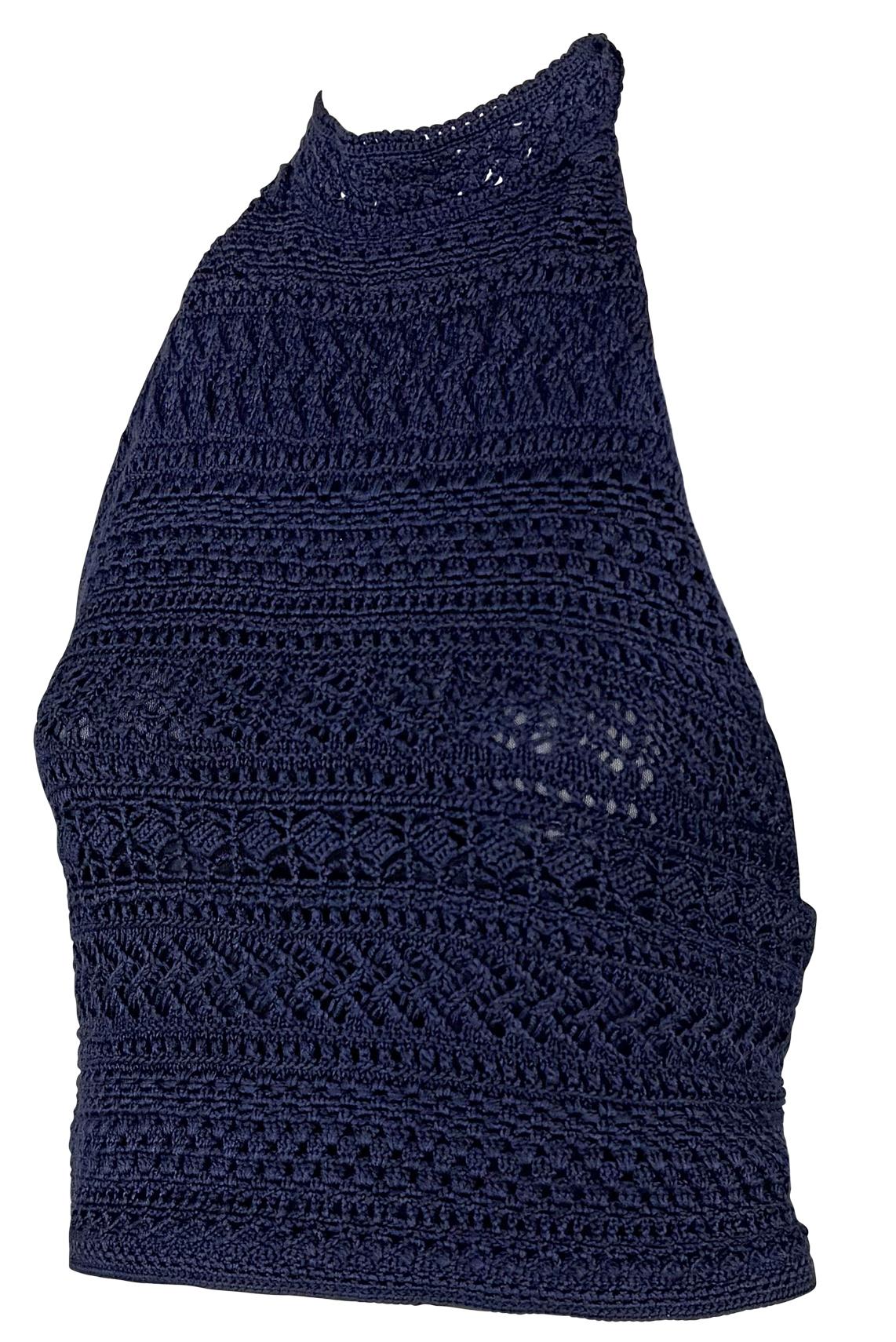 S/S 2000 Ralph Lauren Runway Camiseta de tirantes de crochet azul marino transparente 2
