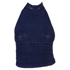 P/E 2000 Ralph Lauren Runway - Top all'uncinetto trasparente in marina - Crop Top all'uncinetto