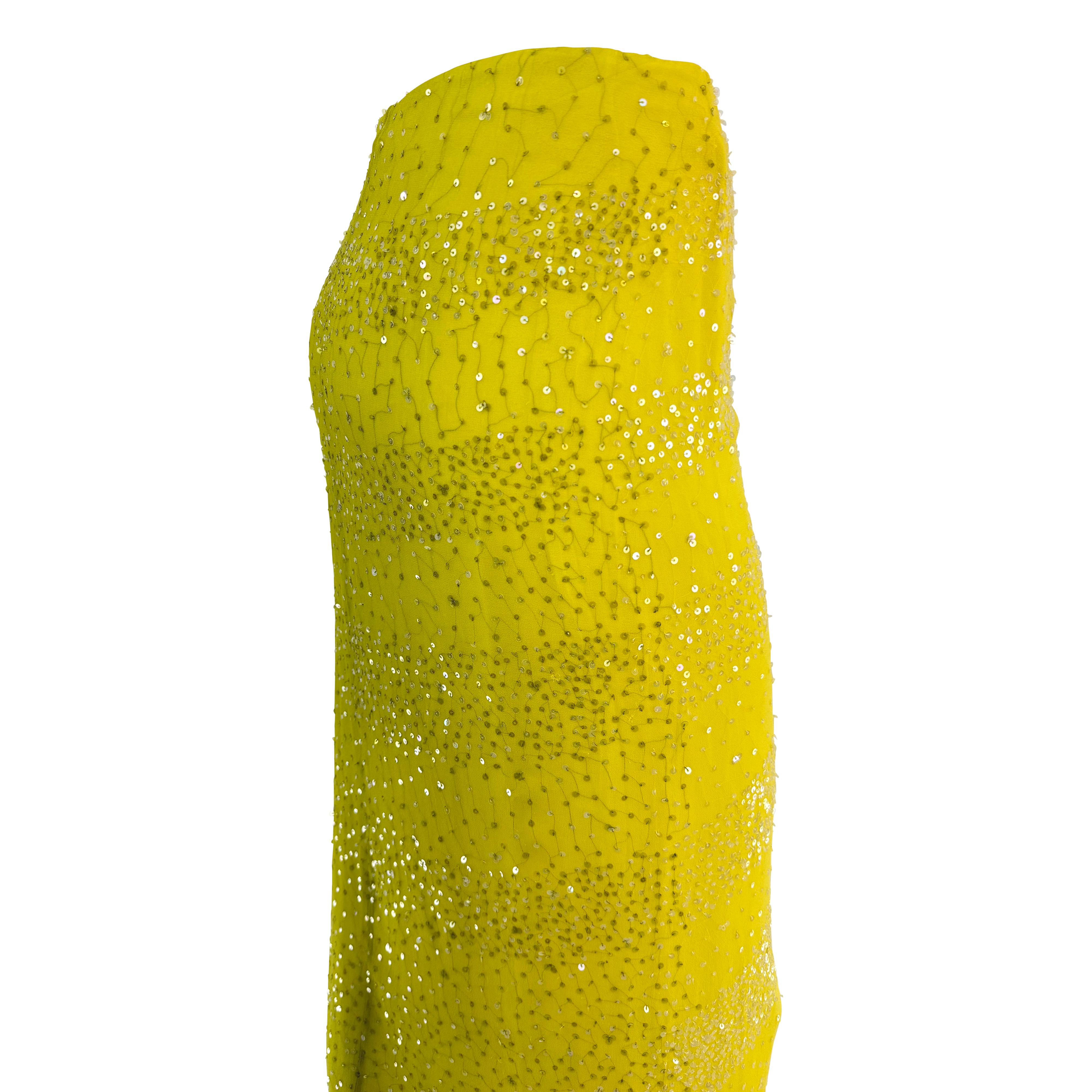 S/S 2000 Randolph Duke Yellow Silk Sequin Orange Ombré Wrap Maxi Skirt For Sale 6