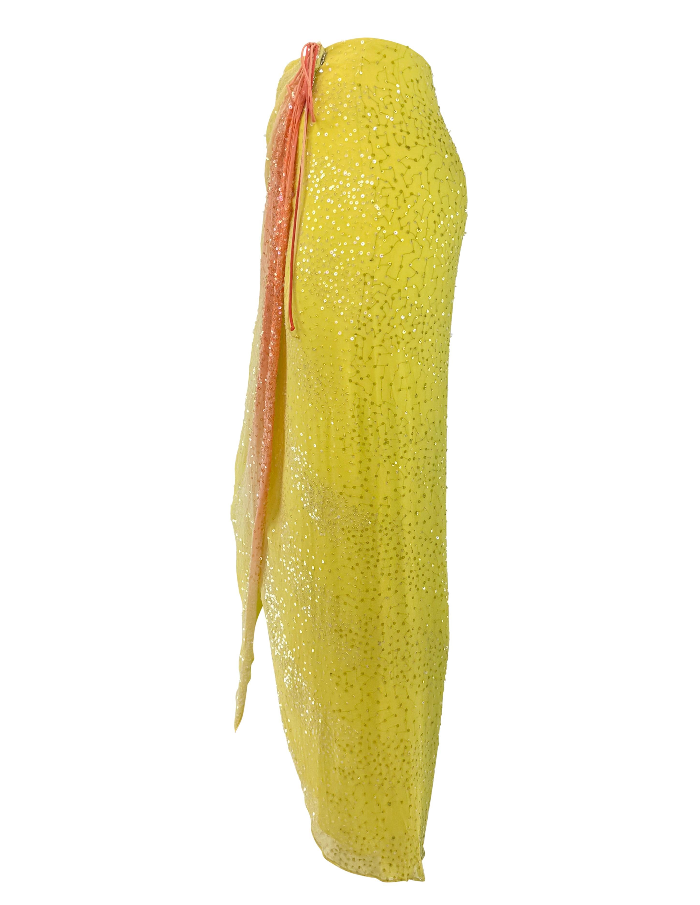 S/S 2000 Randolph Duke Yellow Silk Sequin Orange Ombré Wrap Maxi Skirt For Sale 1