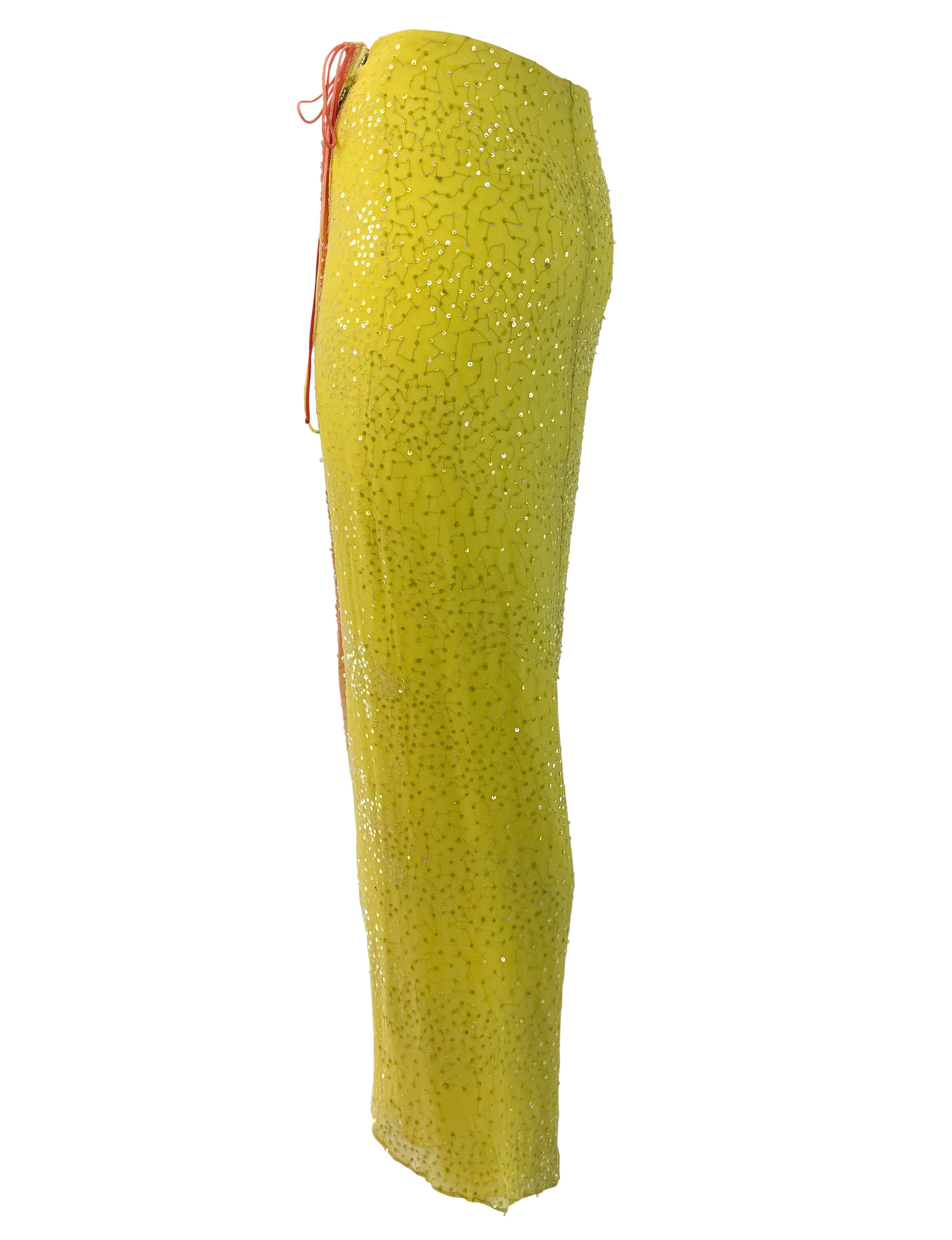 S/S 2000 Randolph Duke Yellow Silk Sequin Orange Ombré Wrap Maxi Skirt For Sale 2