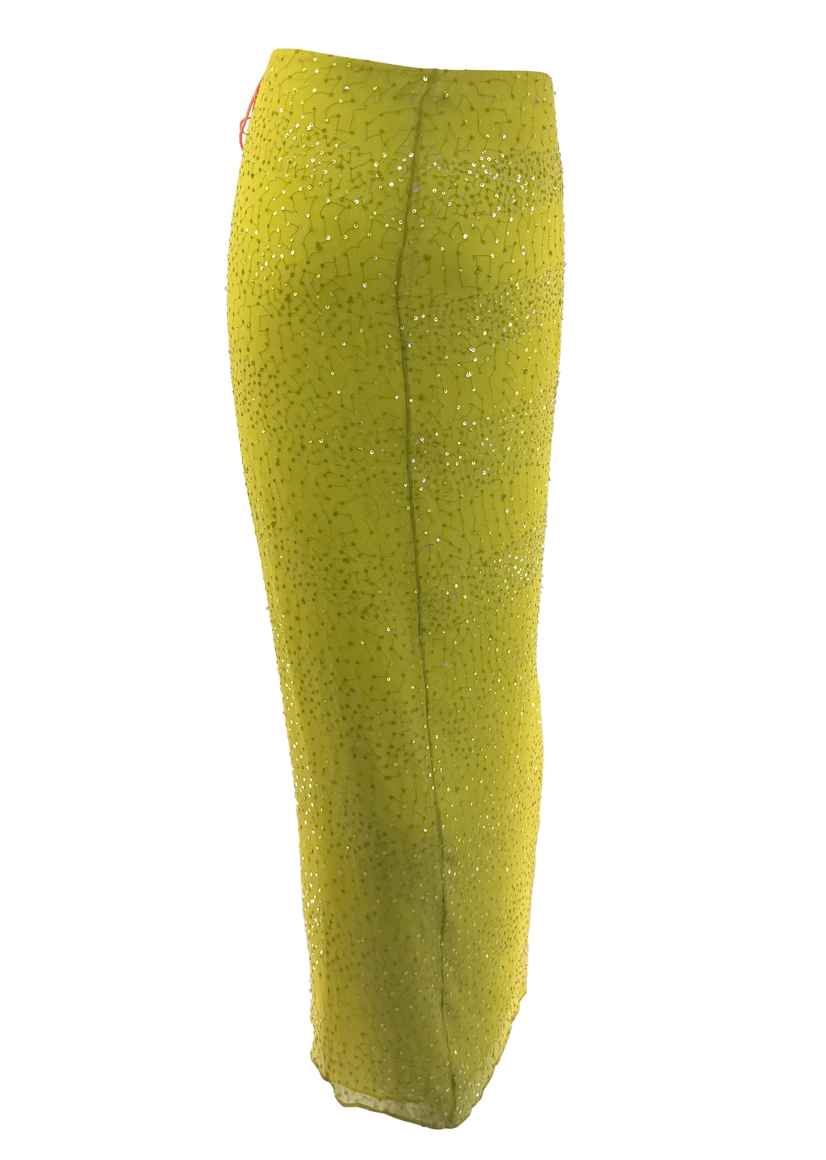 S/S 2000 Randolph Duke Yellow Silk Sequin Orange Ombré Wrap Maxi Skirt For Sale 3