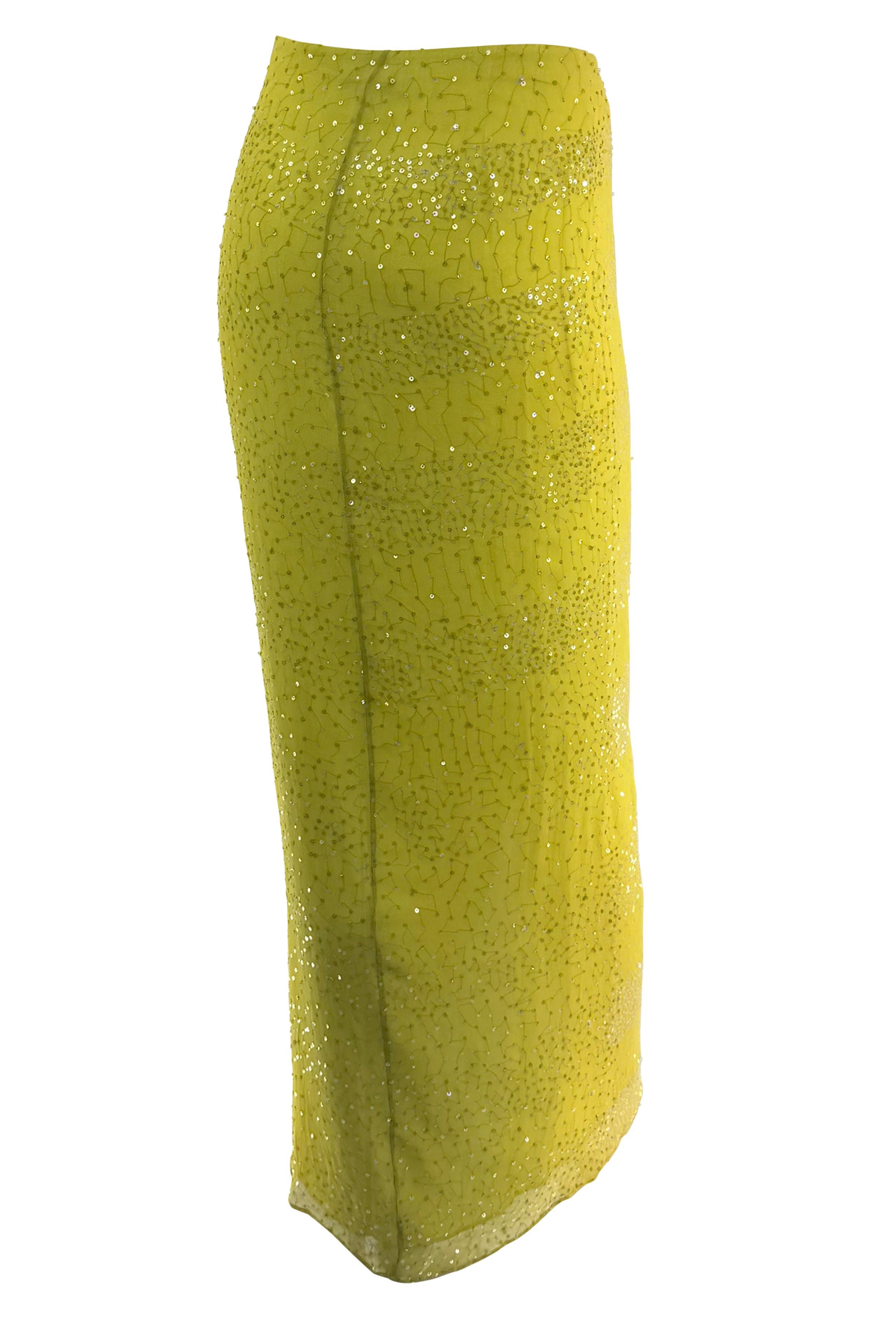 S/S 2000 Randolph Duke Yellow Silk Sequin Orange Ombré Wrap Maxi Skirt For Sale 4