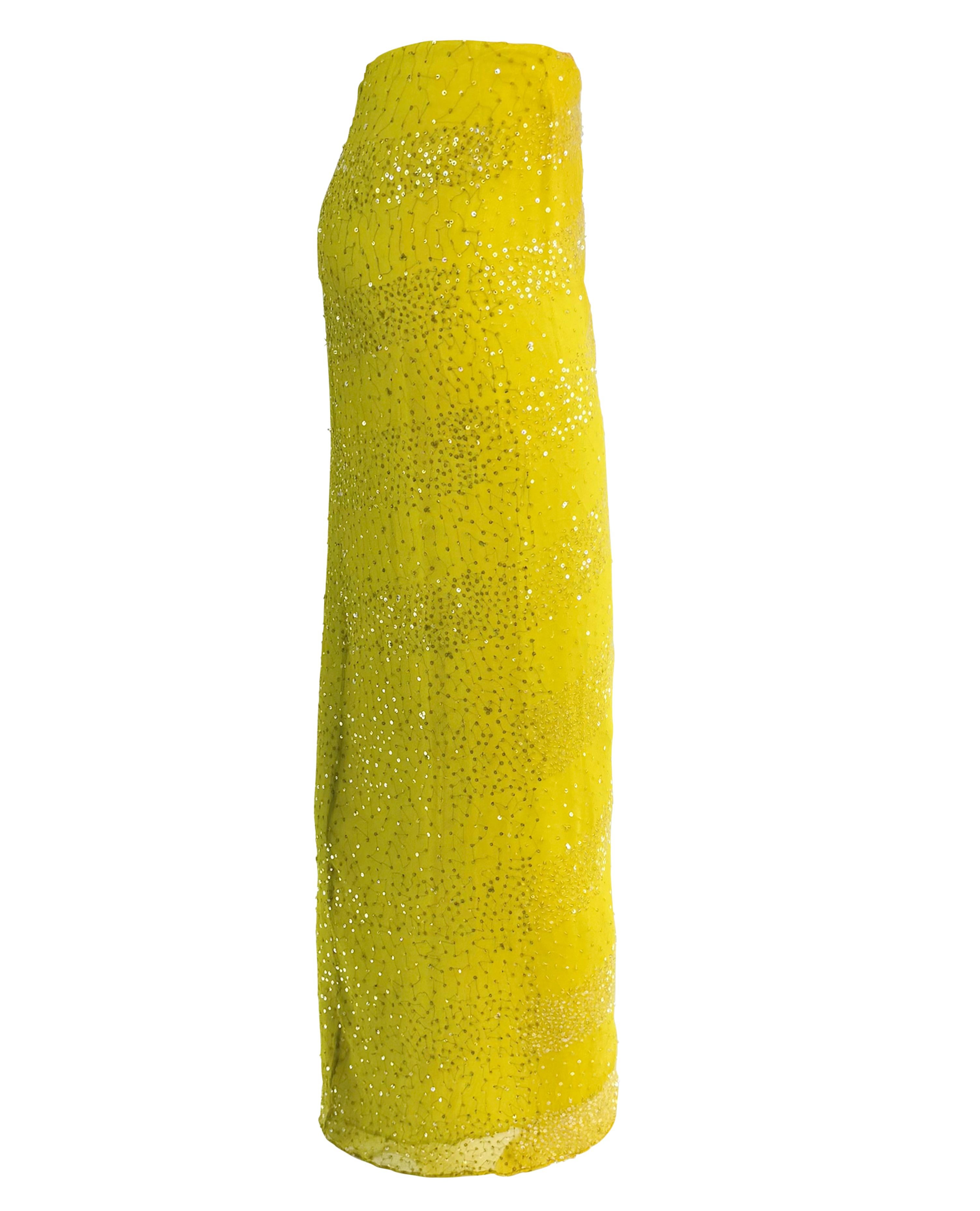 S/S 2000 Randolph Duke Yellow Silk Sequin Orange Ombré Wrap Maxi Skirt For Sale 5