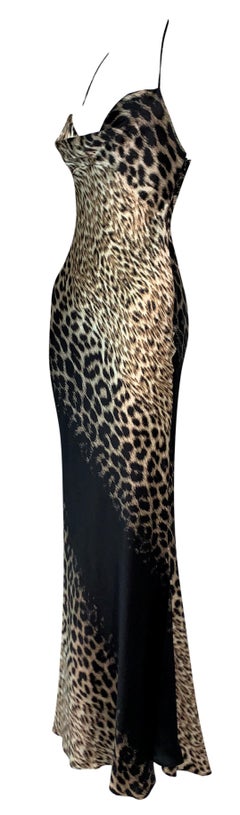 F/W 2000 Roberto Cavalli Runway Leopard Silk Halter Gown Dress