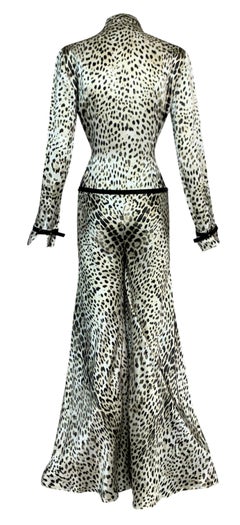 S/S 2000 Roberto Cavalli Plunging Leopard Silk Wide Leg Jumpsuit