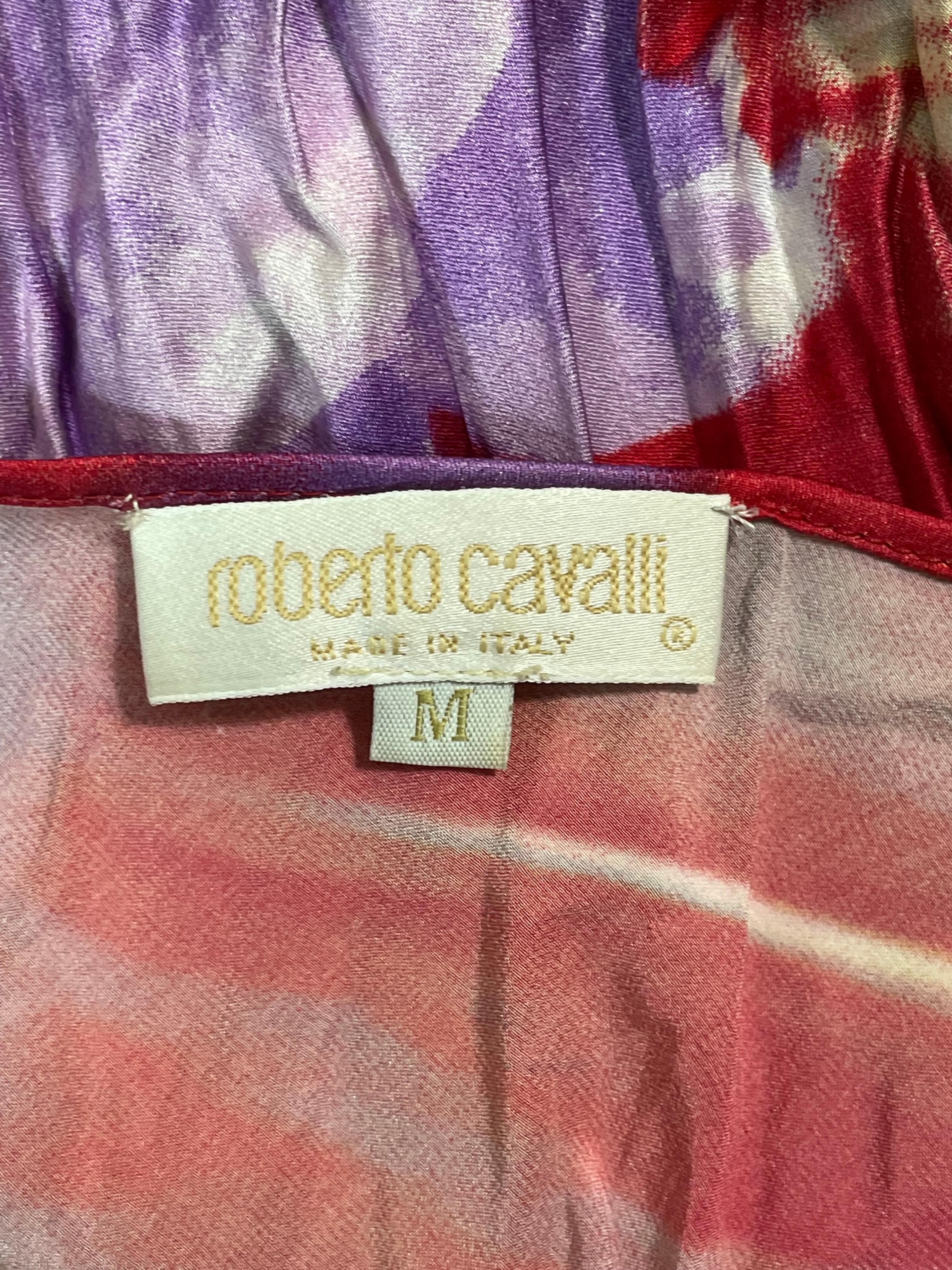 S/S 2000 Roberto Cavalli Runway Red & Purple Floral Asymmetrical Maxi Dress In Good Condition In Yukon, OK