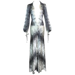 S/S 2000 Roberto Cavalli Runway Silk Zebra Plunging Jumpsuit