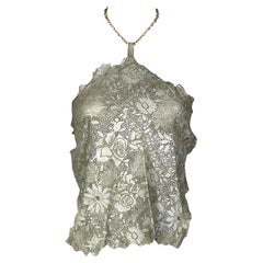 S/S 2000 Roberto Cavalli Silver Leather Crystal Choker Backless Top