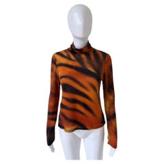 Roberto Cavalli Spring/Summer 2000 Women's Tiger-Print Turtleneck Top
