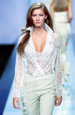 S/S 2000 Valentino Garavani Runway Sheer Lilac Lace Long Sleeve Top Small