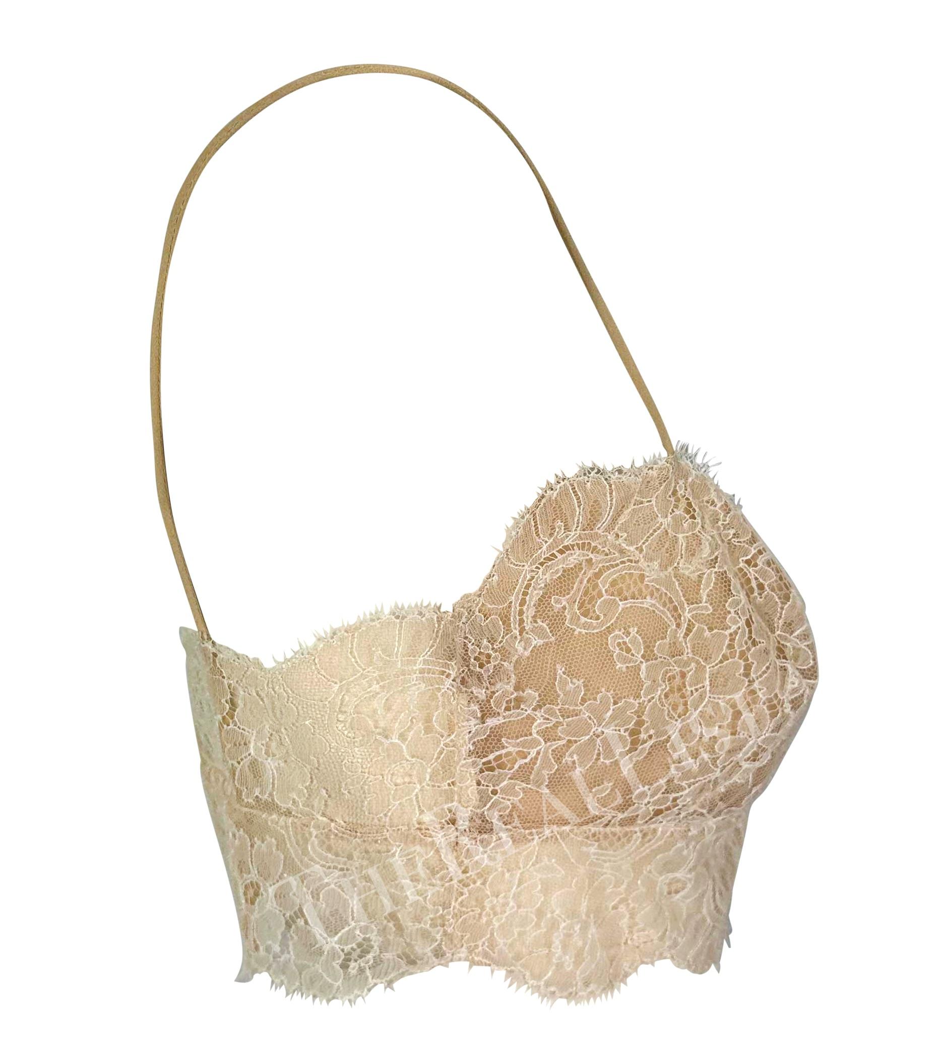 S/S 2000 Valentino Garavani Tan Cream Sheer Lace Bralette Crop Top Y2K In Good Condition For Sale In West Hollywood, CA