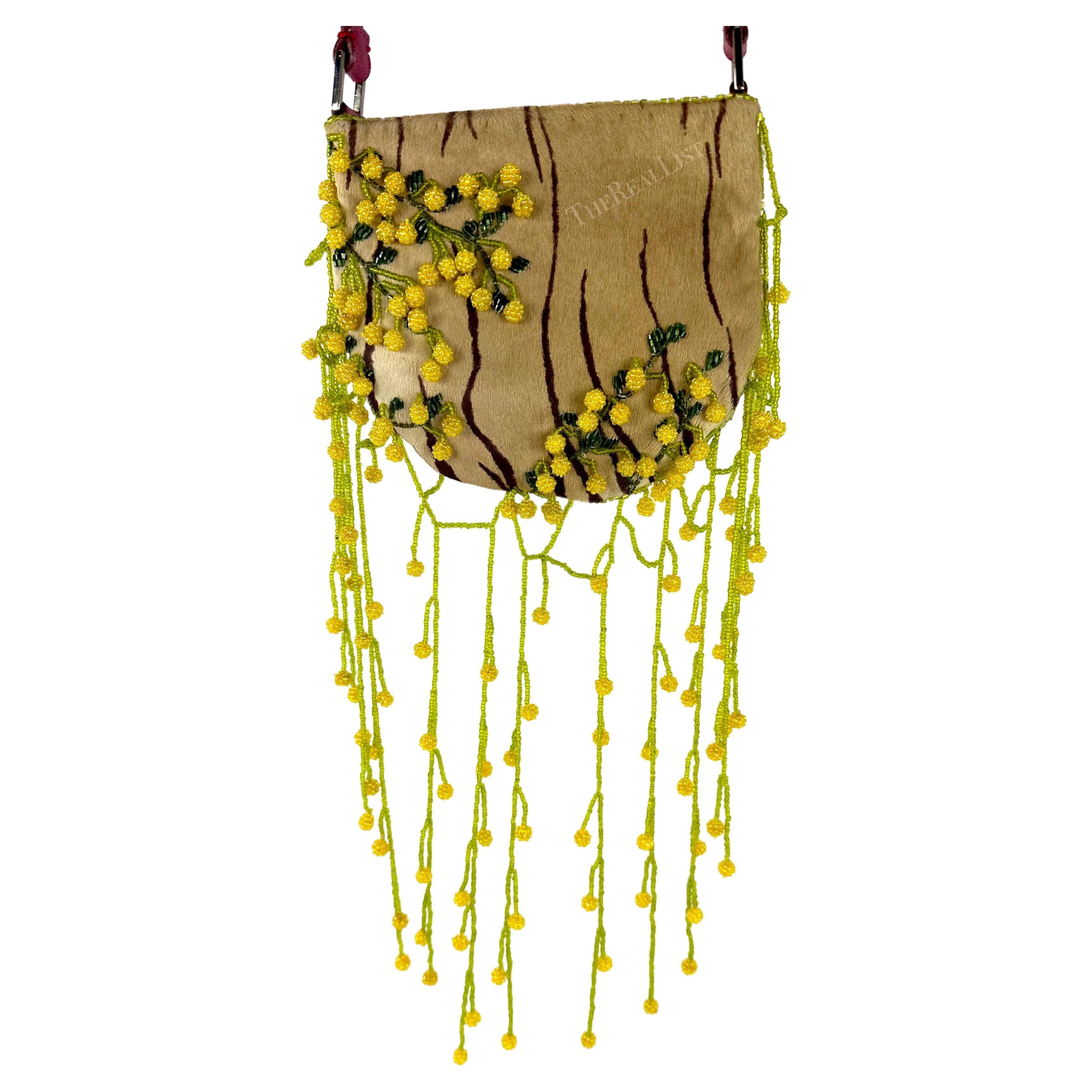 P/E 2000 Valentino Garavani Borsa in pelo di pony Tan con perline floreali e lucertola in vendita 1