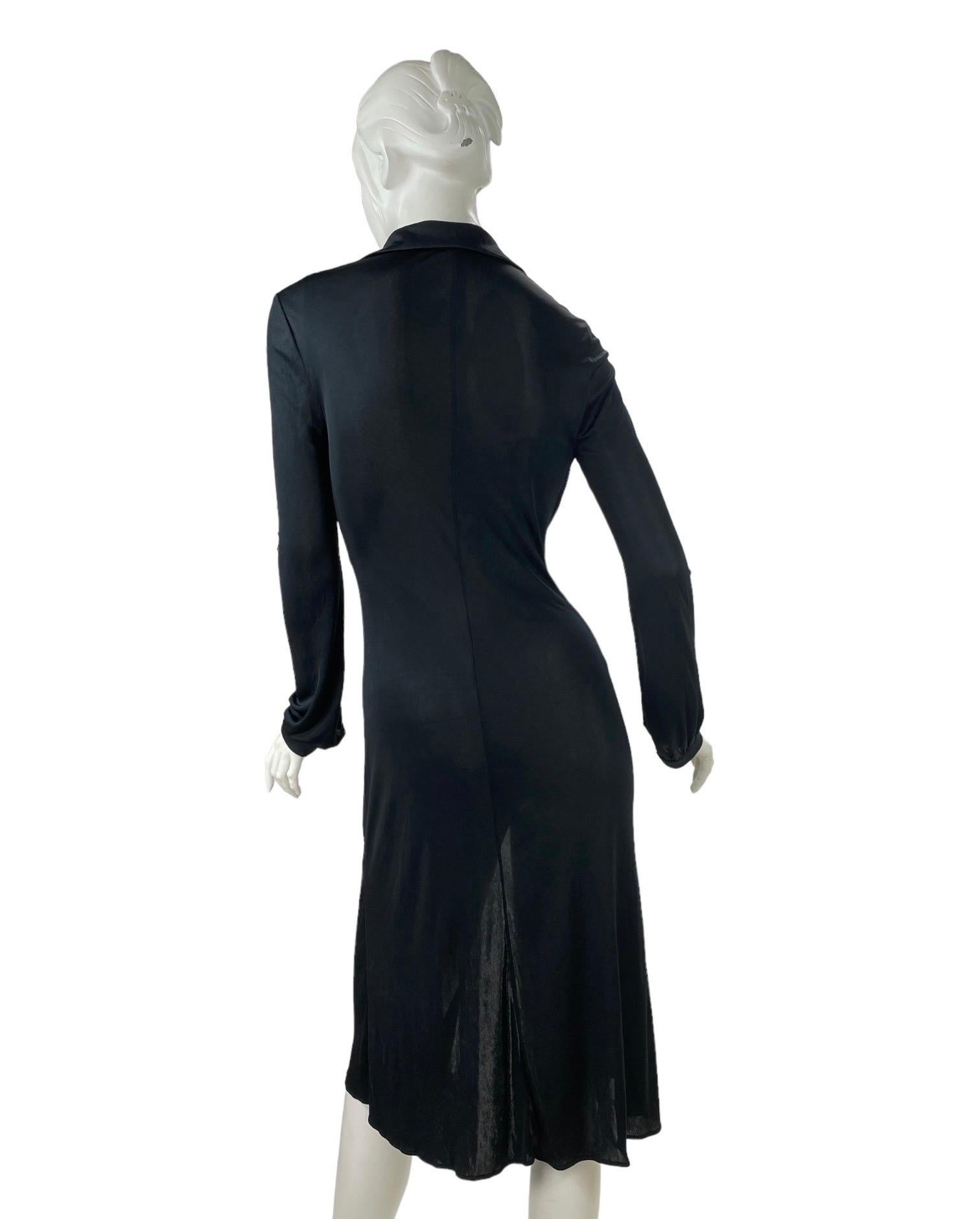 S/S 2000 Vintage Gianni Versace Couture Runway Black Deep V-Neck Dress For Sale 8
