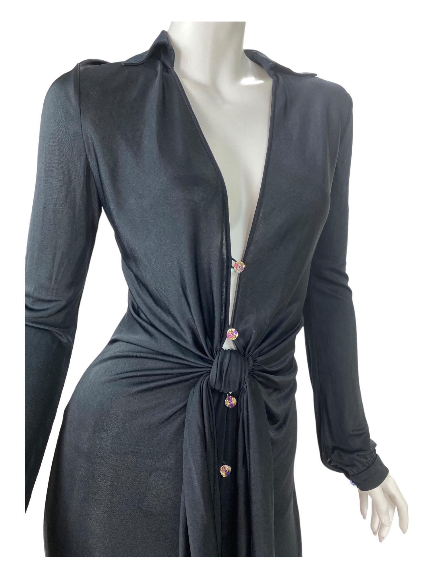 S/S 2000 Vintage Gianni Versace Couture Runway Black Deep V-Neck Dress For Sale 3