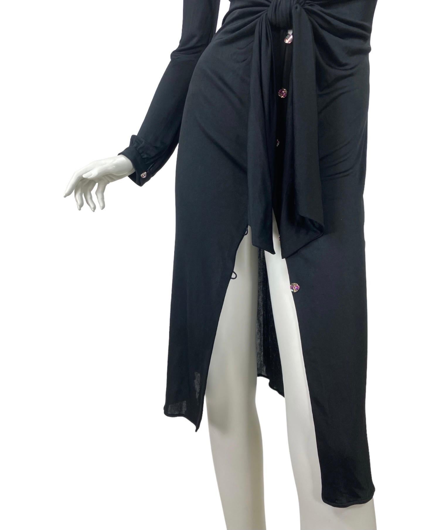 S/S 2000 Vintage Gianni Versace Couture Runway Black Deep V-Neck Dress For Sale 4