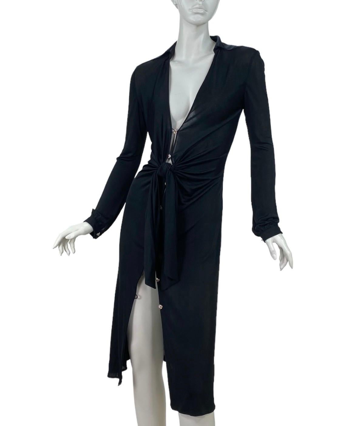S/S 2000 Vintage Gianni Versace Couture Runway Black Deep V-Neck Dress For Sale 5